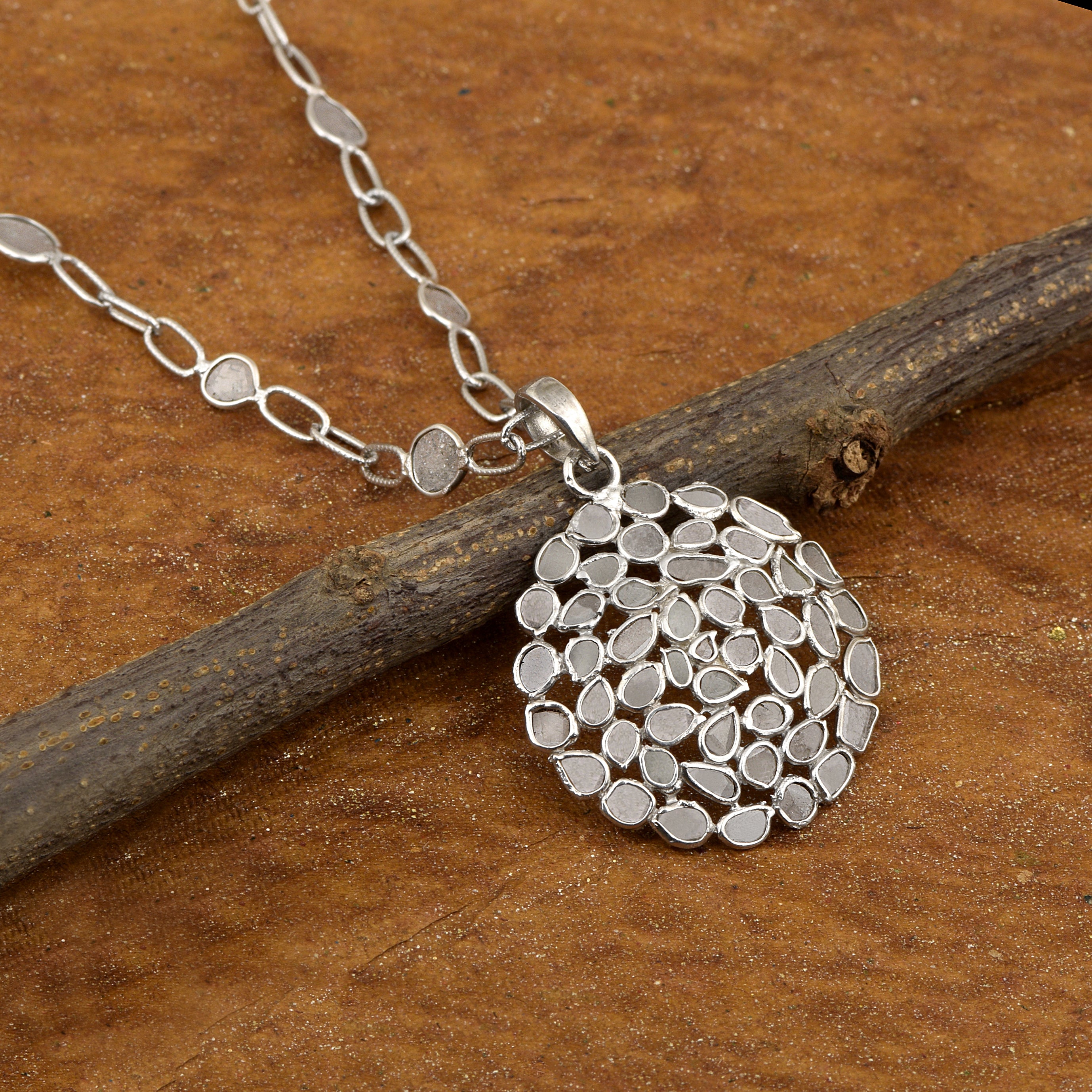 4 CTW Diamond Polki Round Pendant Necklace