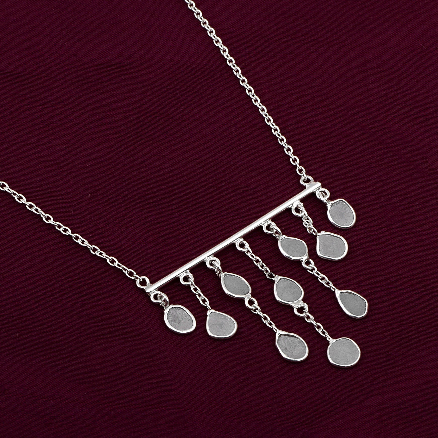 2.50 CTW Natural Diamond Polki Boho Fringe Chandelier Necklace 925 Sterling Silver Platinum Plated Everyday Slice Diamond Jewelry