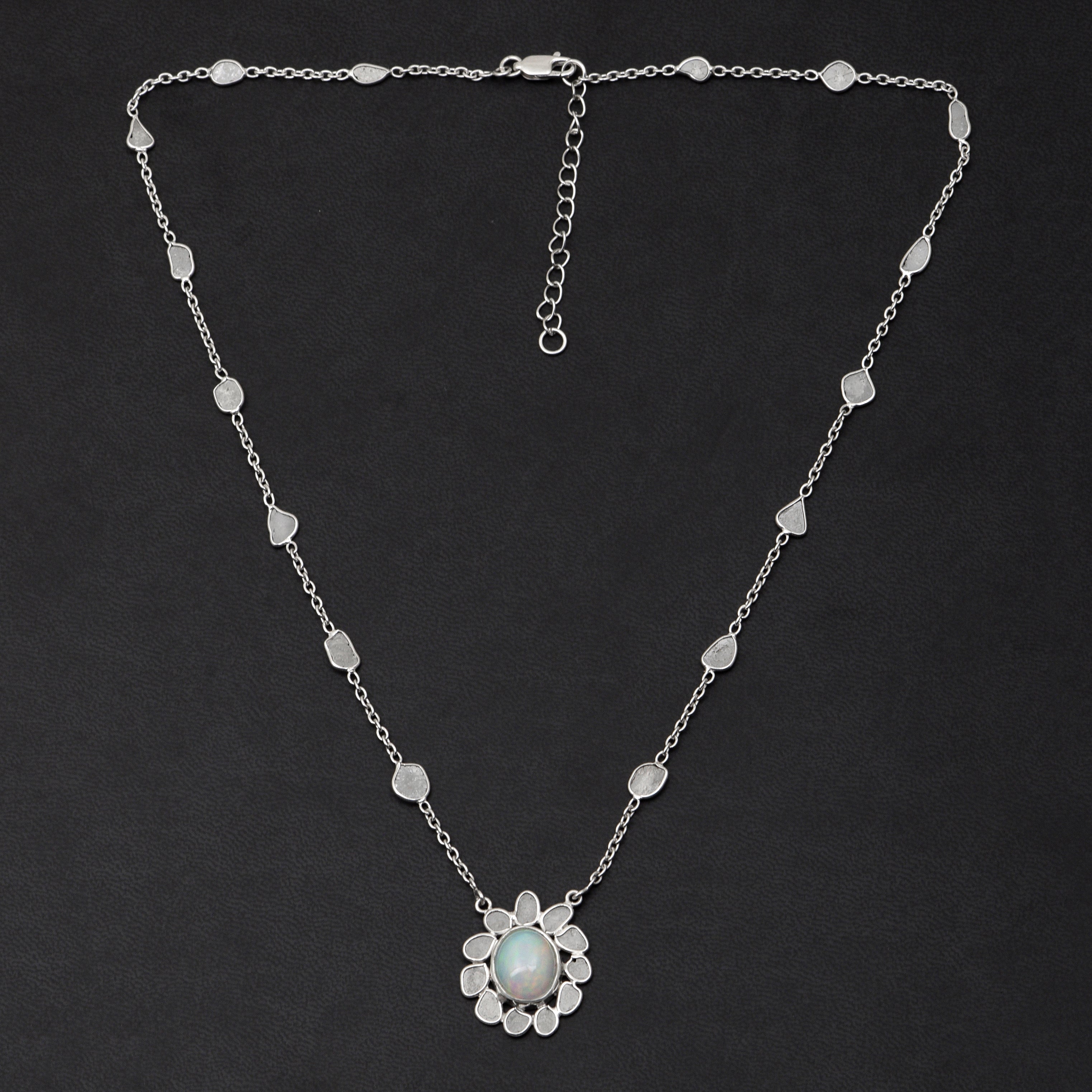 2.10 CTW Diamond Polki Ethiopian Opal Necklace