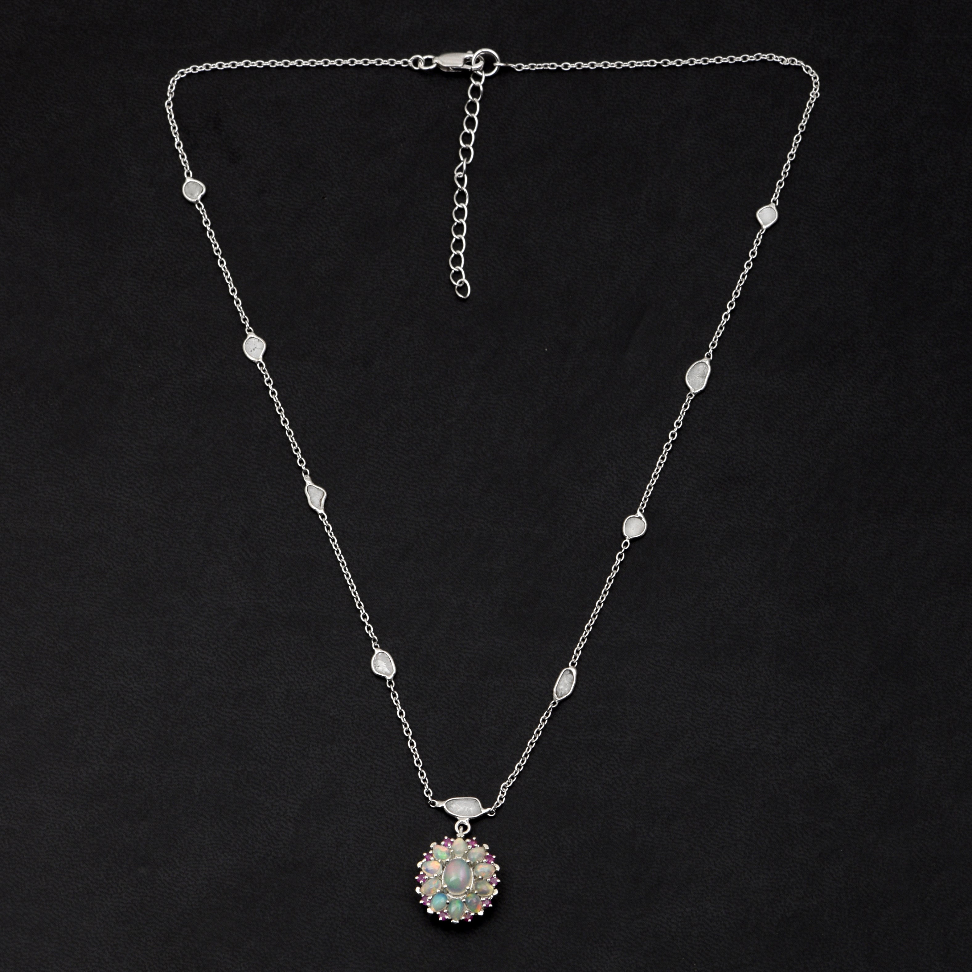 1 CTW Diamond Polki Ethiopian Opal Necklace