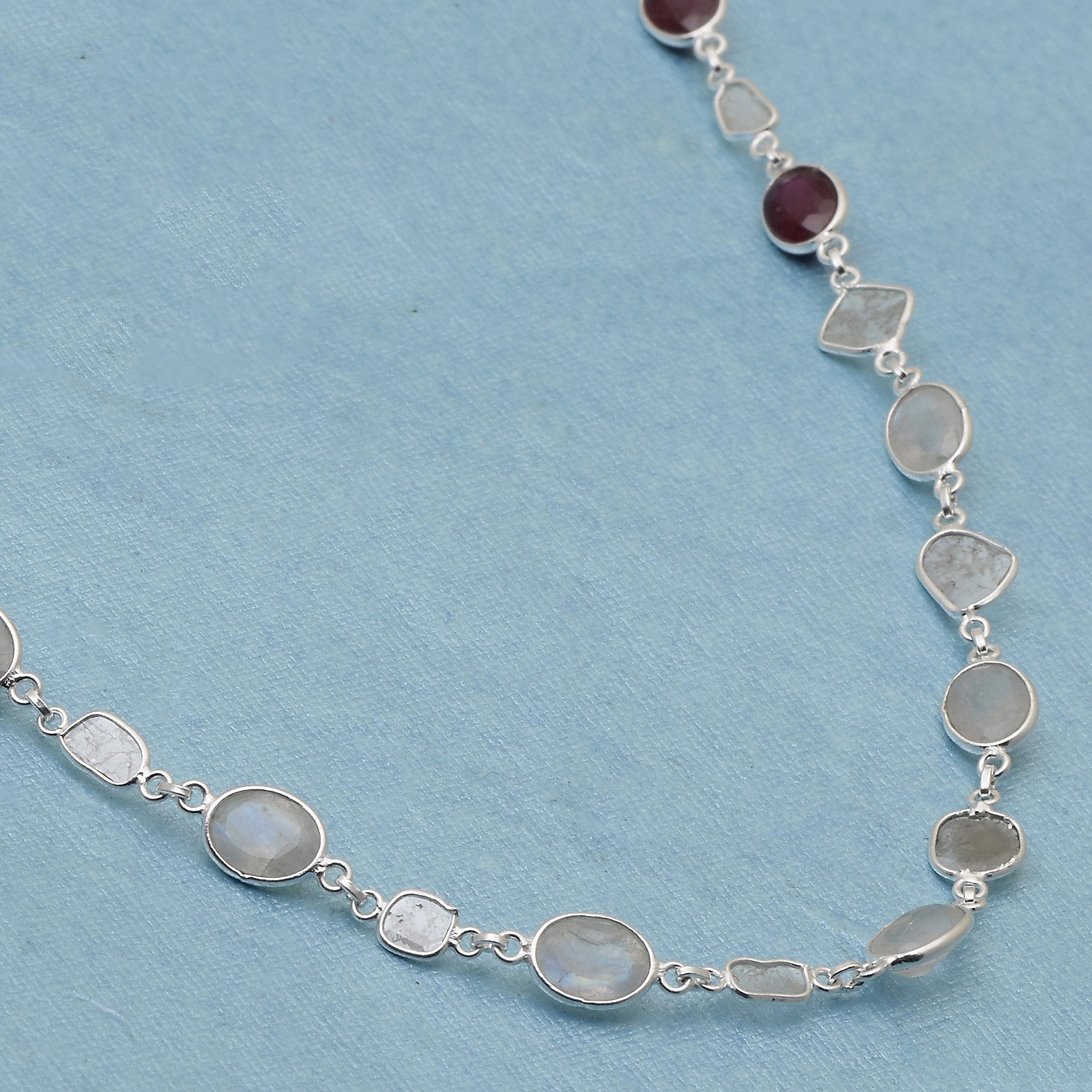 4 CTW Diamond Polki Moonstone Ruby Blue Topaz Necklace
