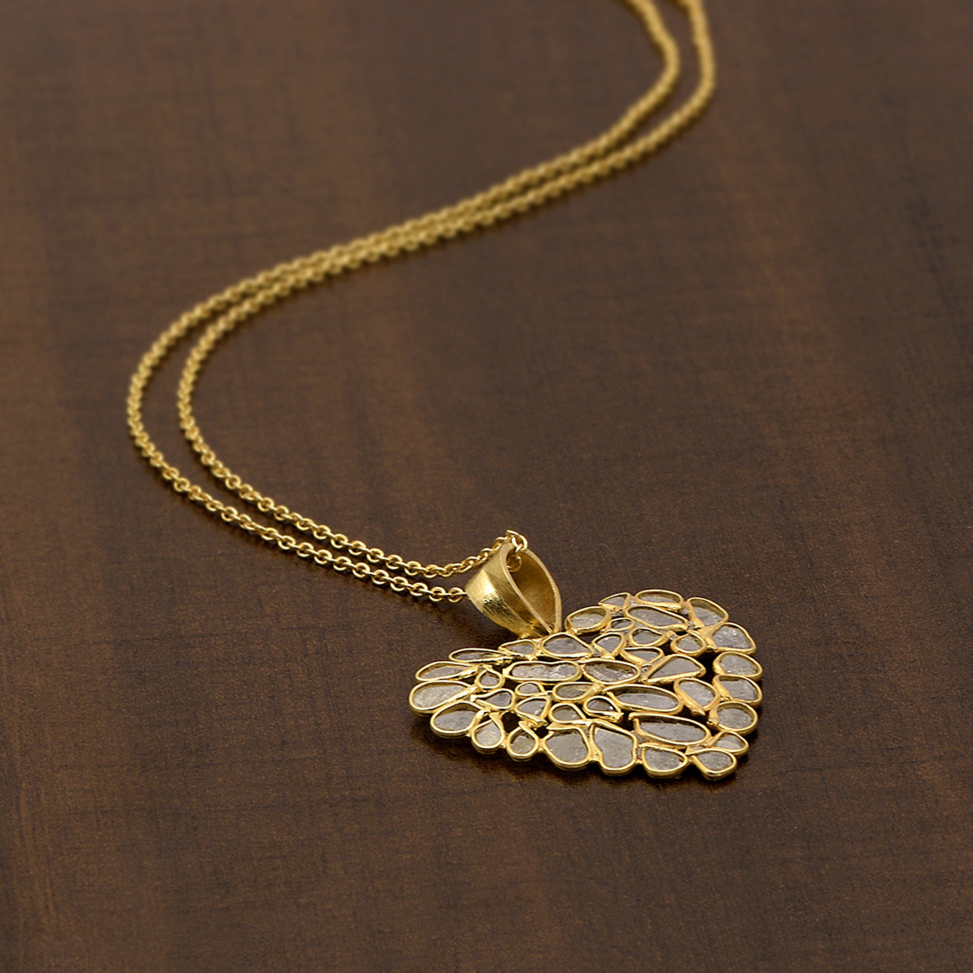 3 CTW Diamond Polki Full Heart Pendant Necklace