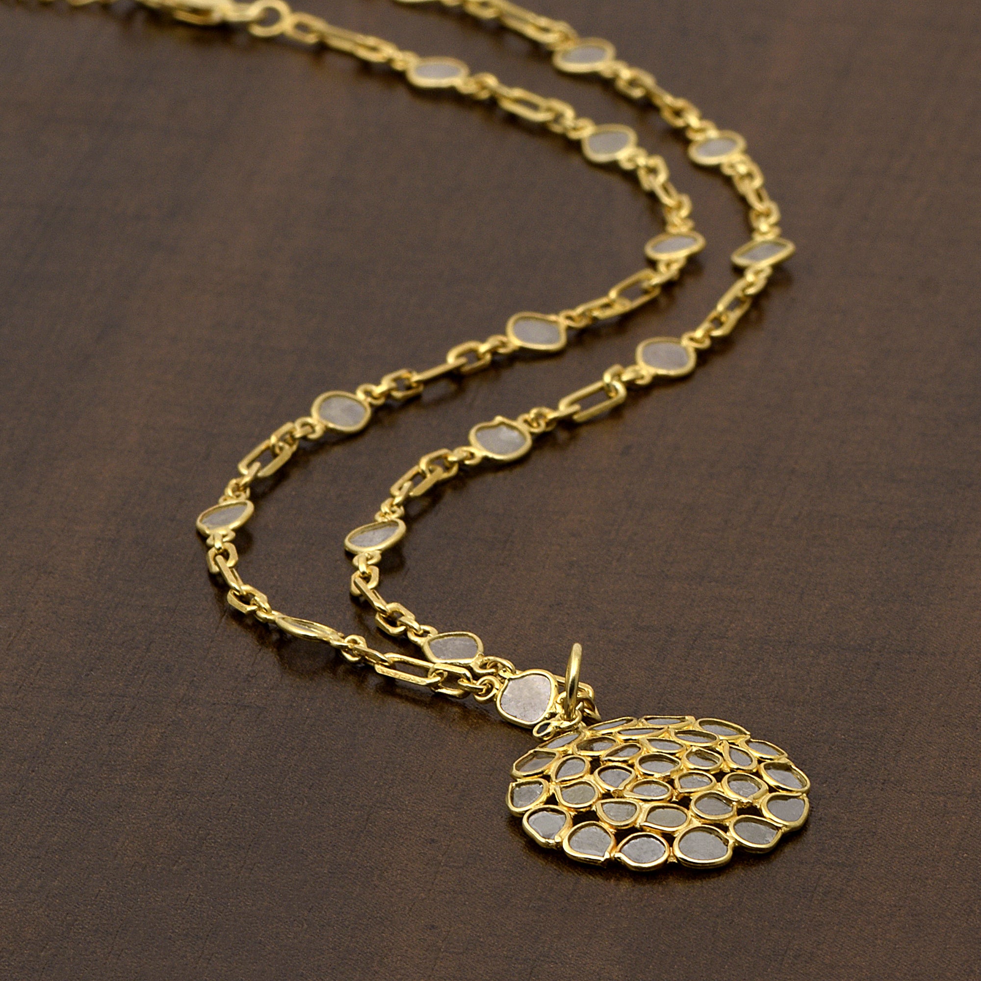 4 CTW Diamond Polki Round Pendant Necklace