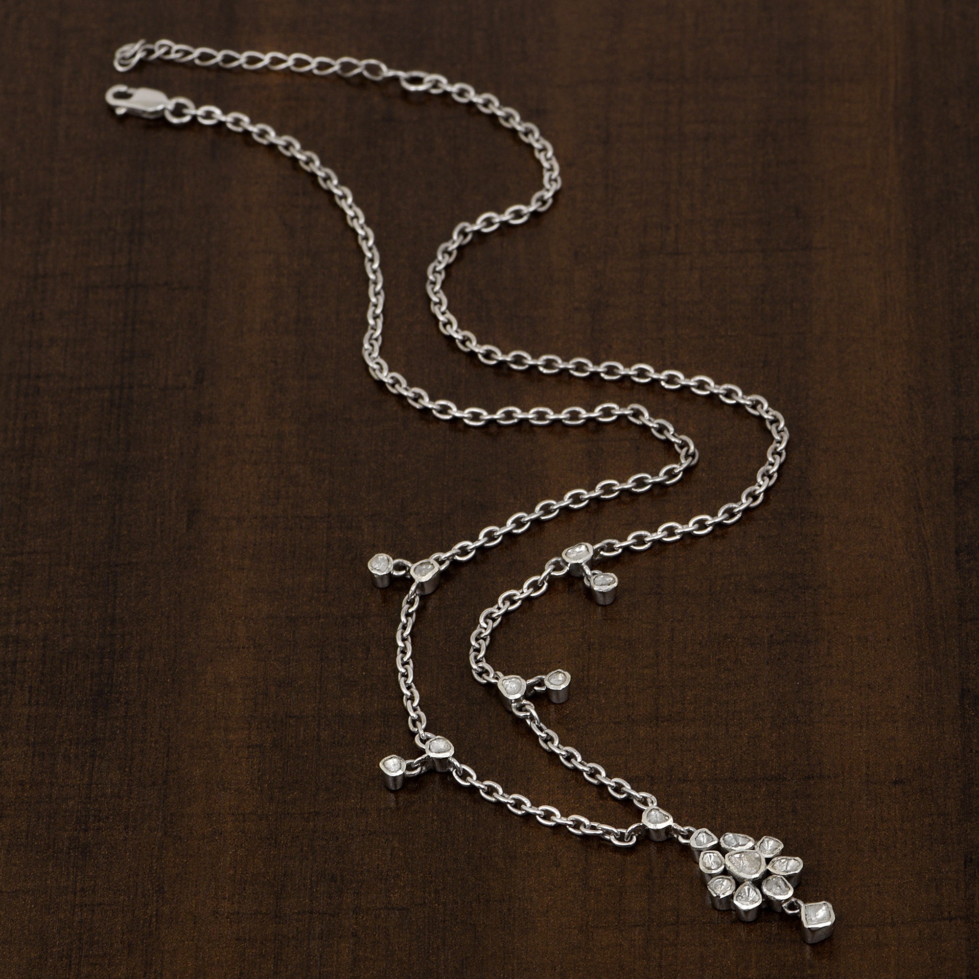Intricate artistry 1.50 CTW Natural Slice Diamond Polki Necklace in 18" Long, Platinum Plated Necklace