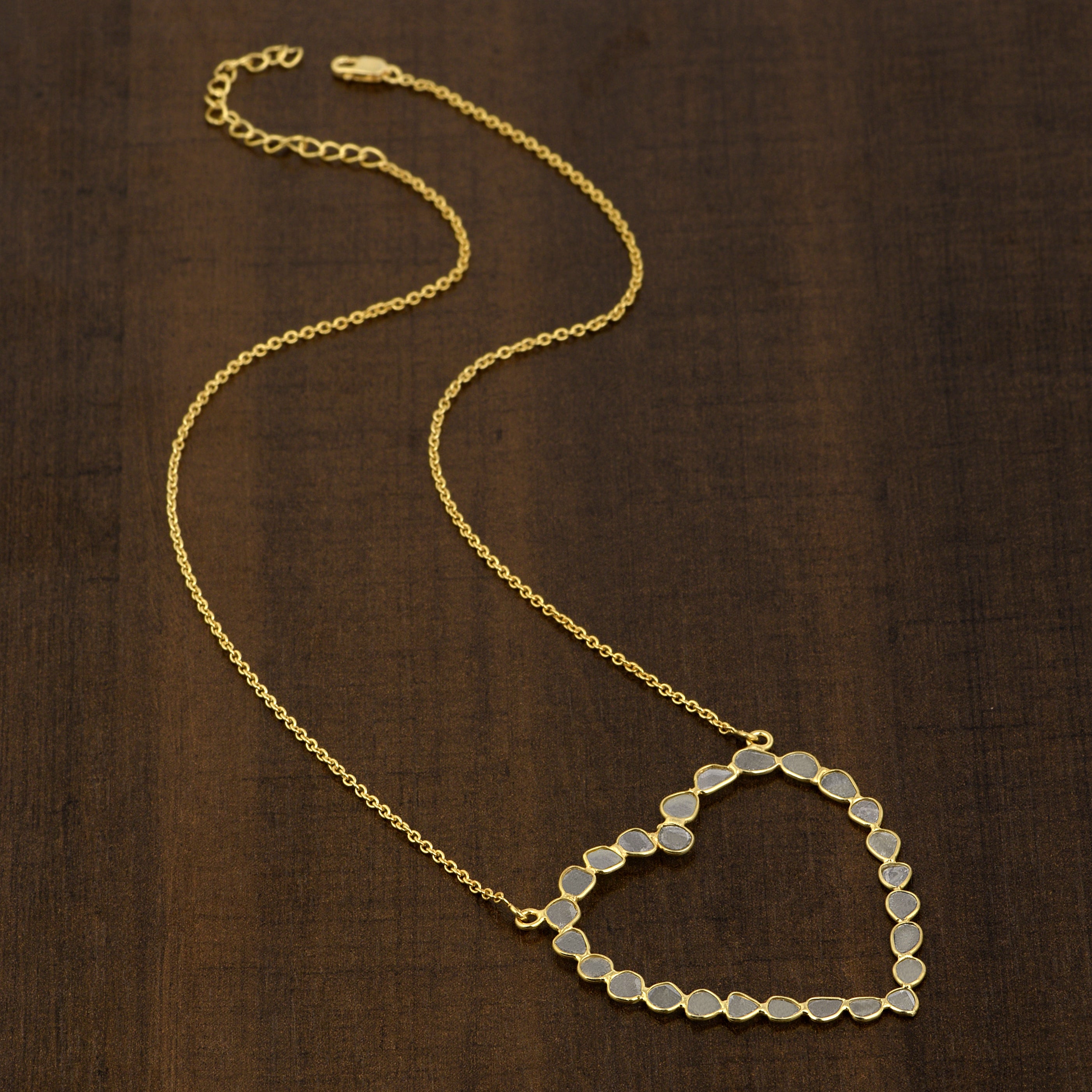 3 CTW Diamond Polki Hollow Heart Pendant Necklace