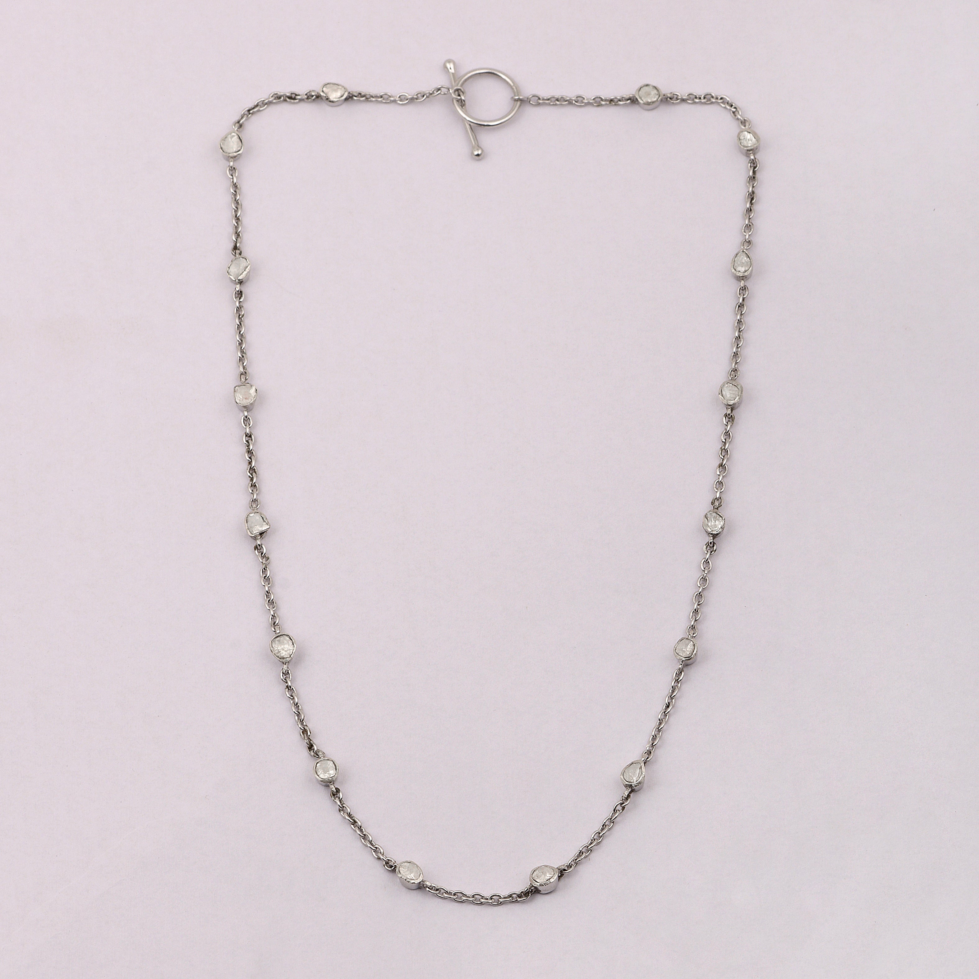 2.00 CTW Natural Diamond slice Polki Necklace 925 Sterling Silver Bezel Diamond Necklace, Uncut Diamond Chain Platinum Plated Necklace