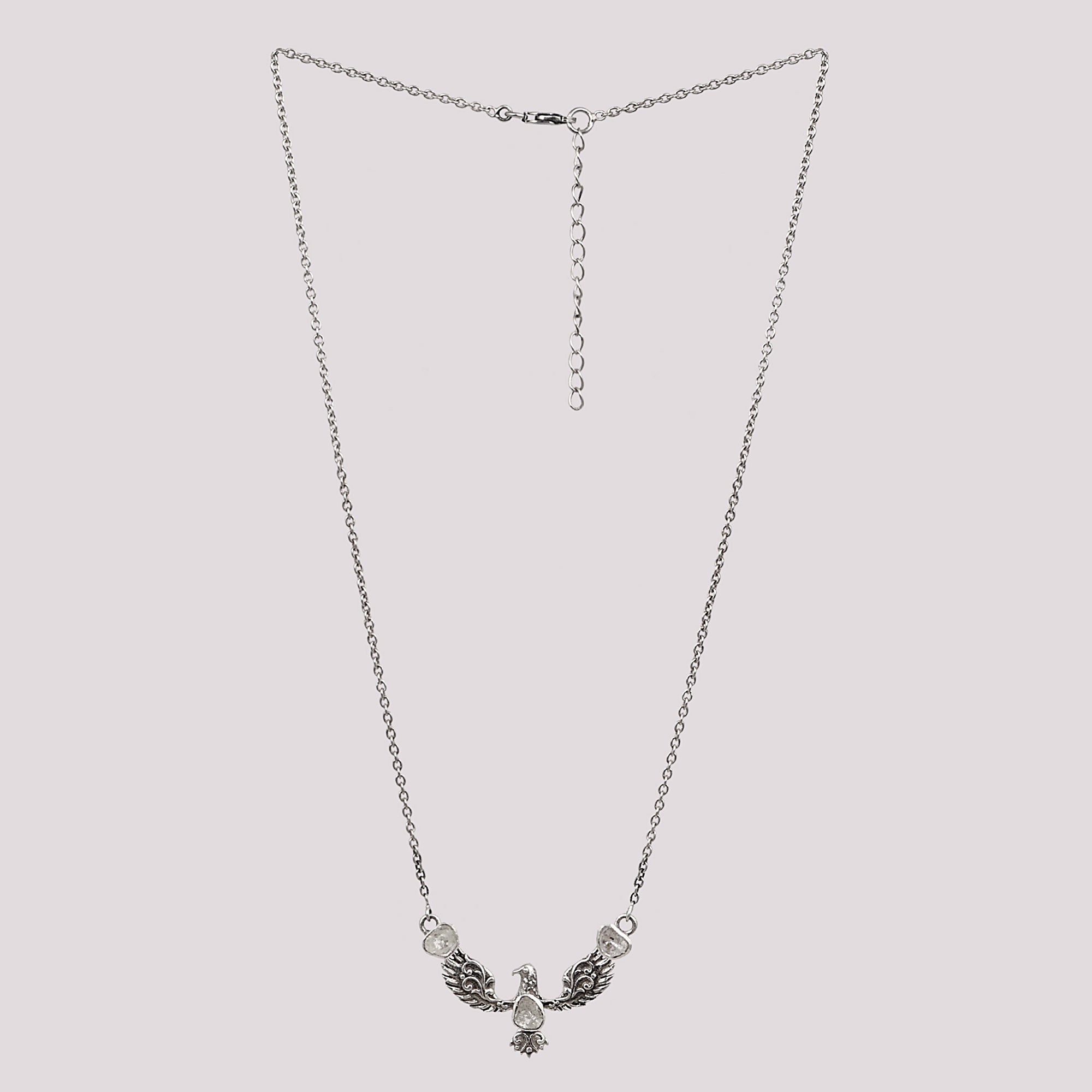 0.50 CTW Polki Diamond Eagle Necklace, 18 Inches Long Chain, 925 Sterling Silver White Gold Plated