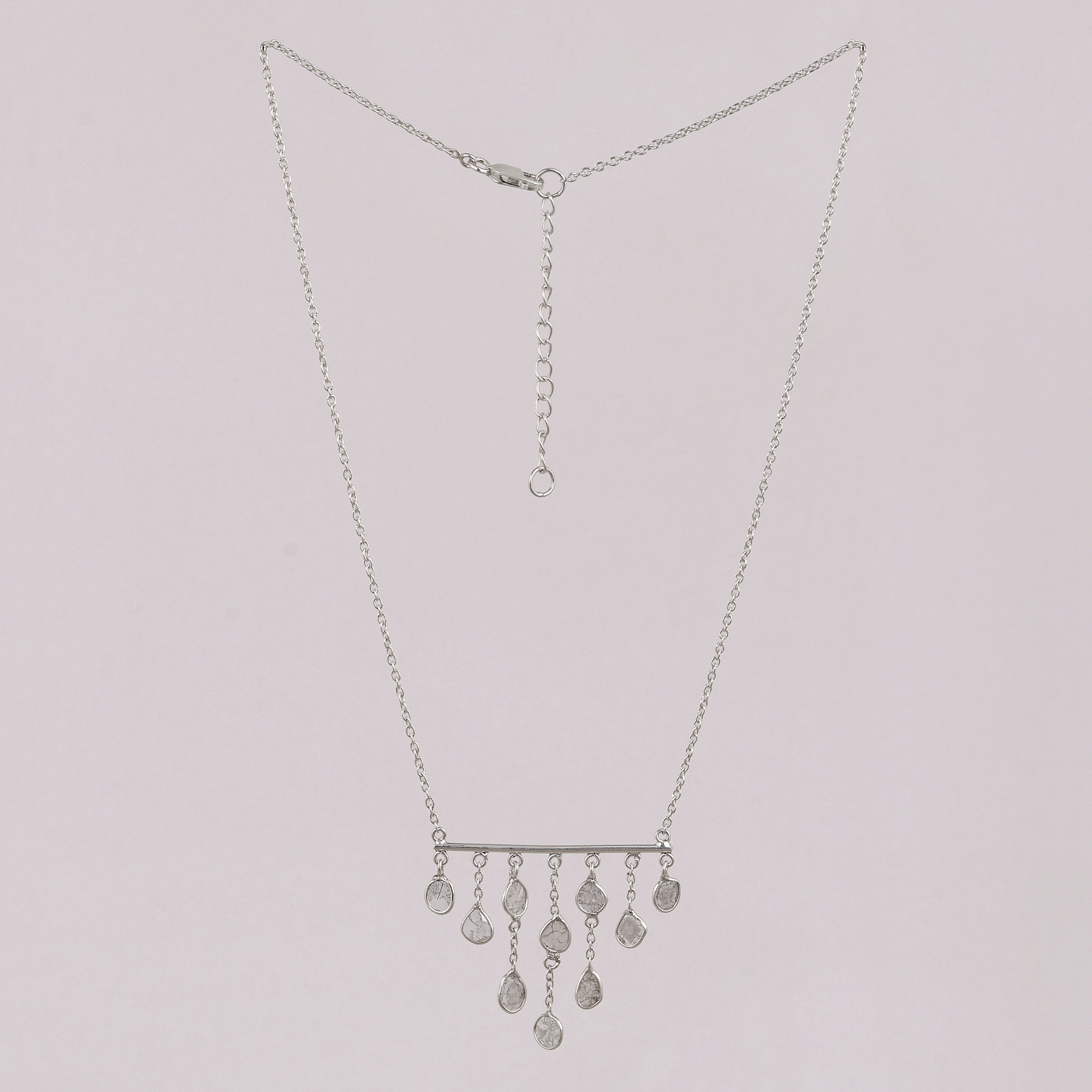 2.50 CTW Natural Diamond Polki Boho Fringe Chandelier Necklace 925 Sterling Silver Platinum Plated Everyday Slice Diamond Jewelry
