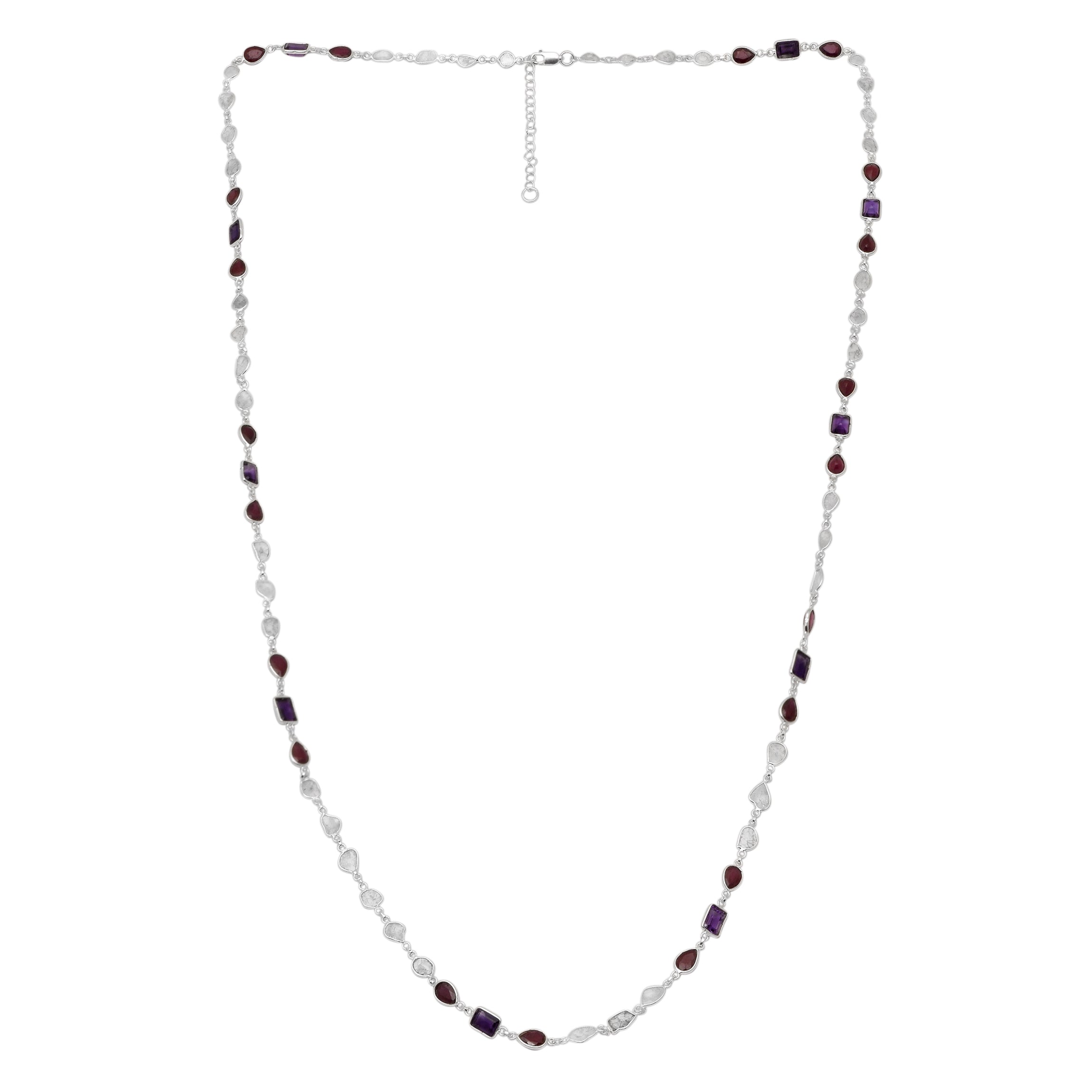 6 CTW Diamond Polki Ruby Amethyst Necklace