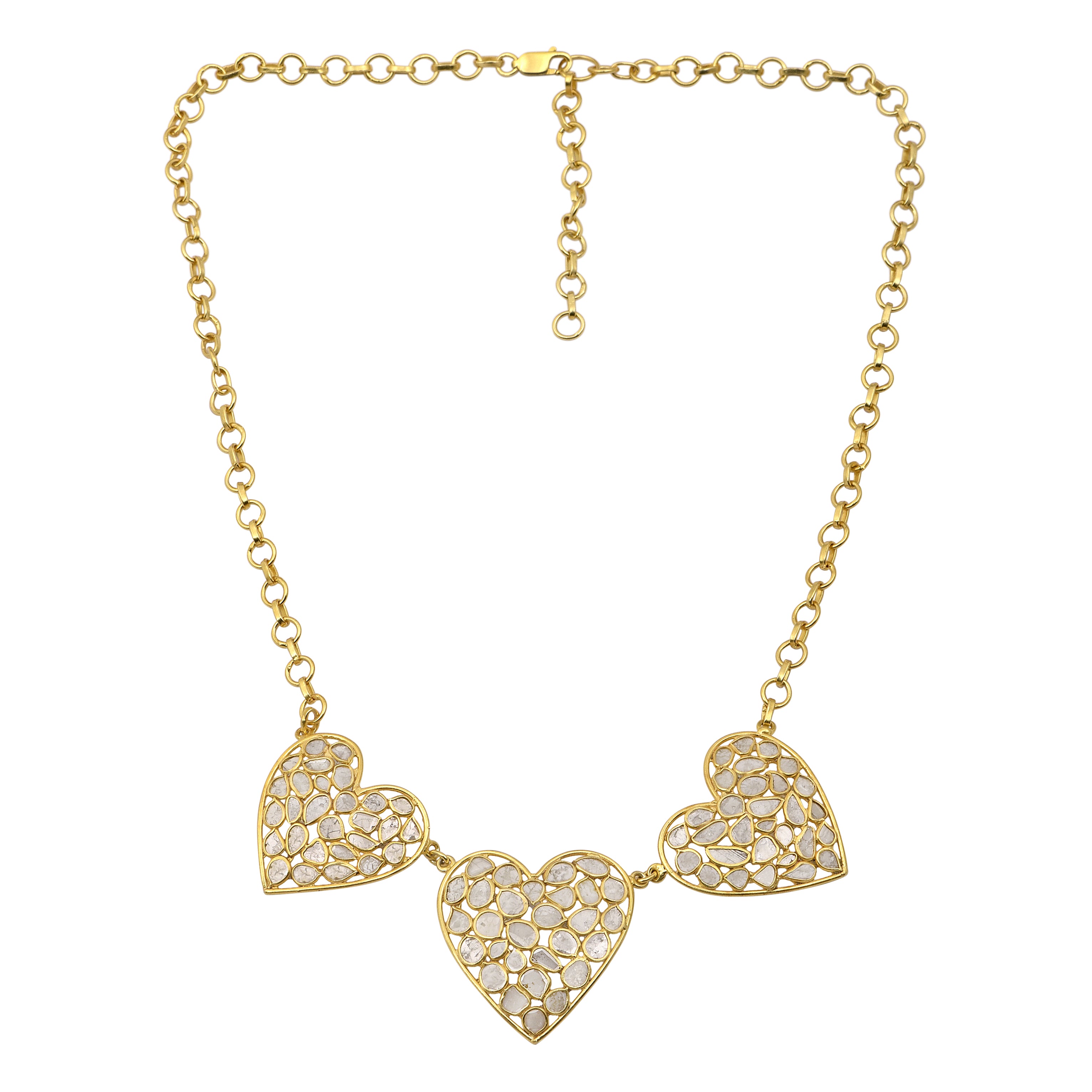 12 CTW Diamond Polki Multiple Heart Necklace