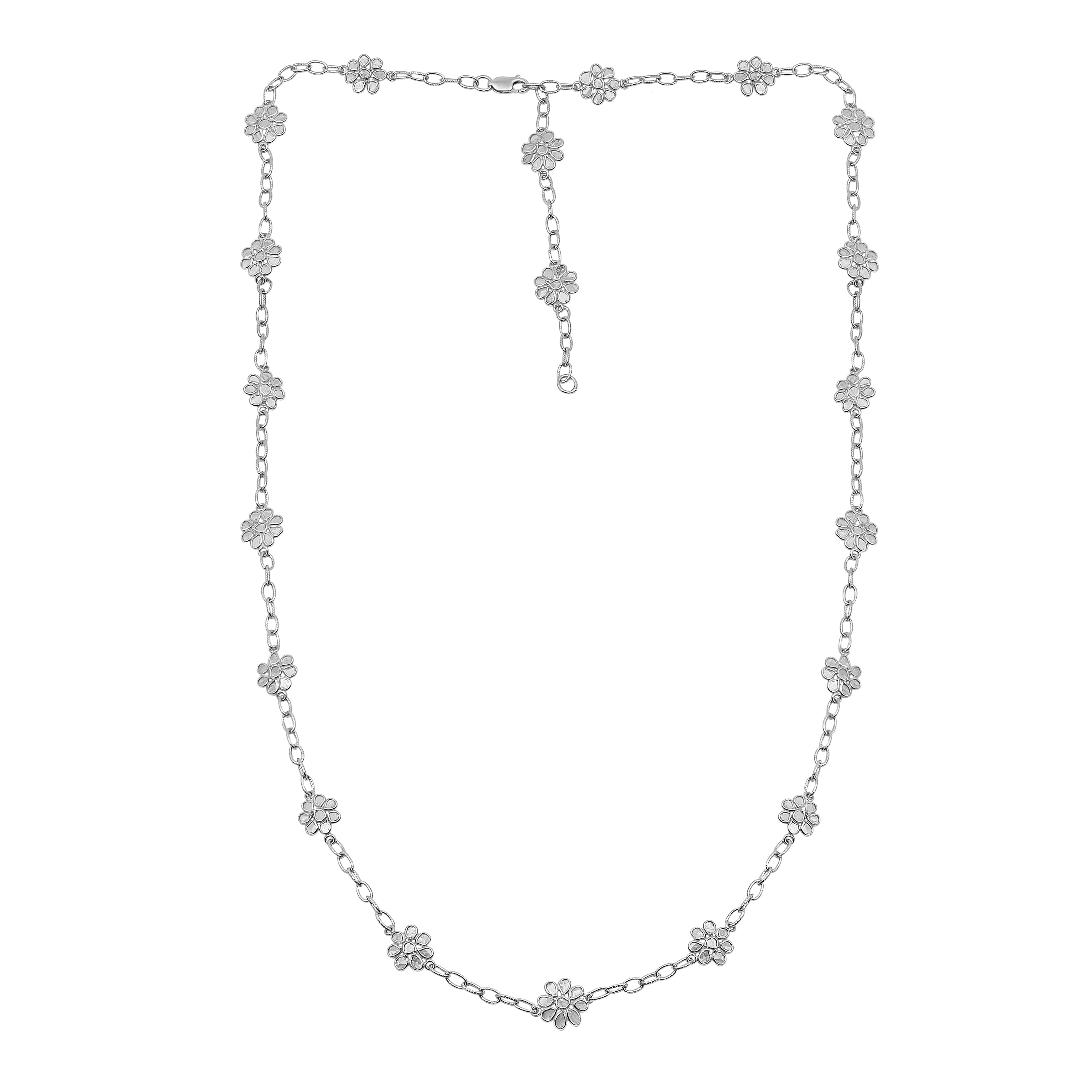22 CTW Diamond Polki Flower Chain Necklace