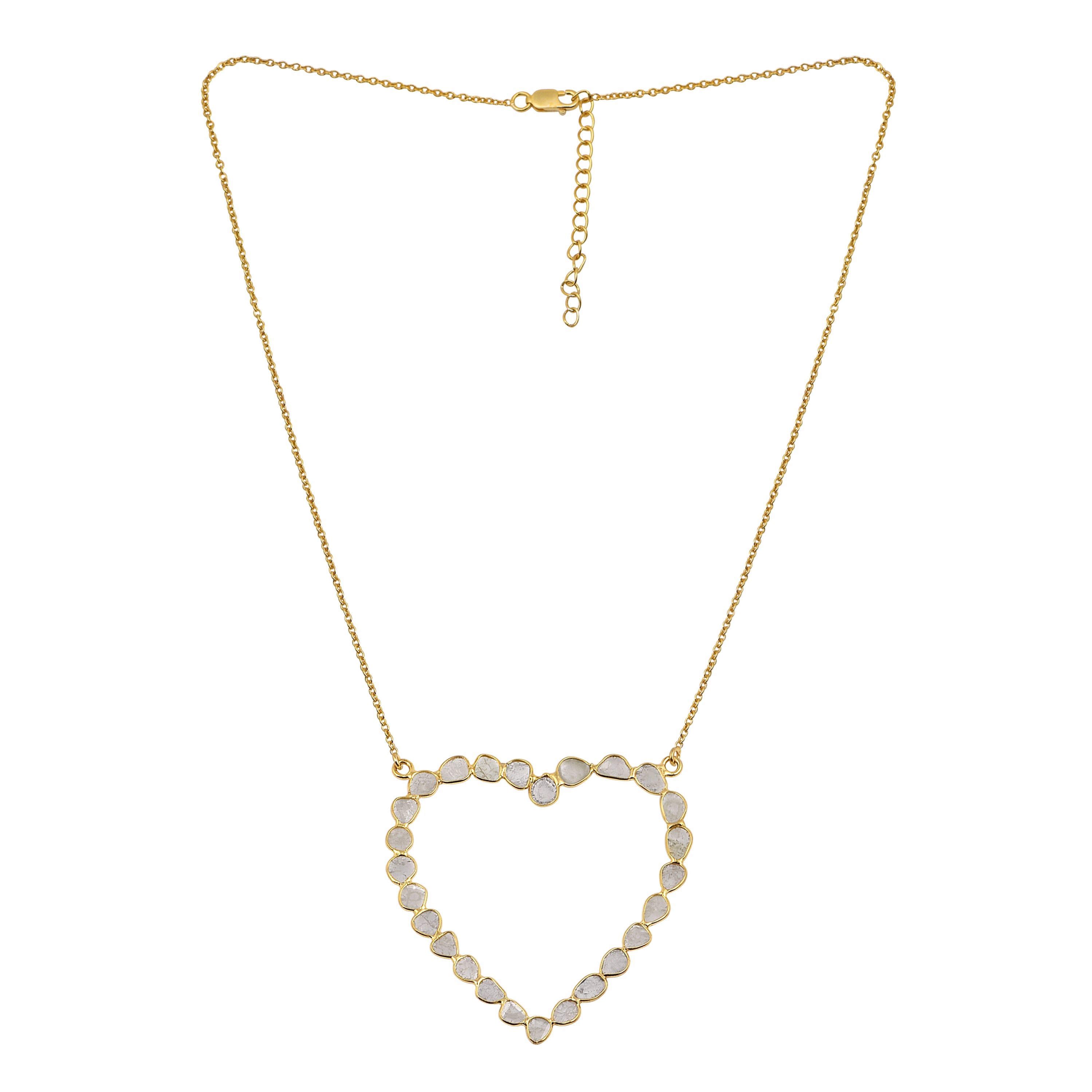 3 CTW Diamond Polki Hollow Heart Pendant Necklace