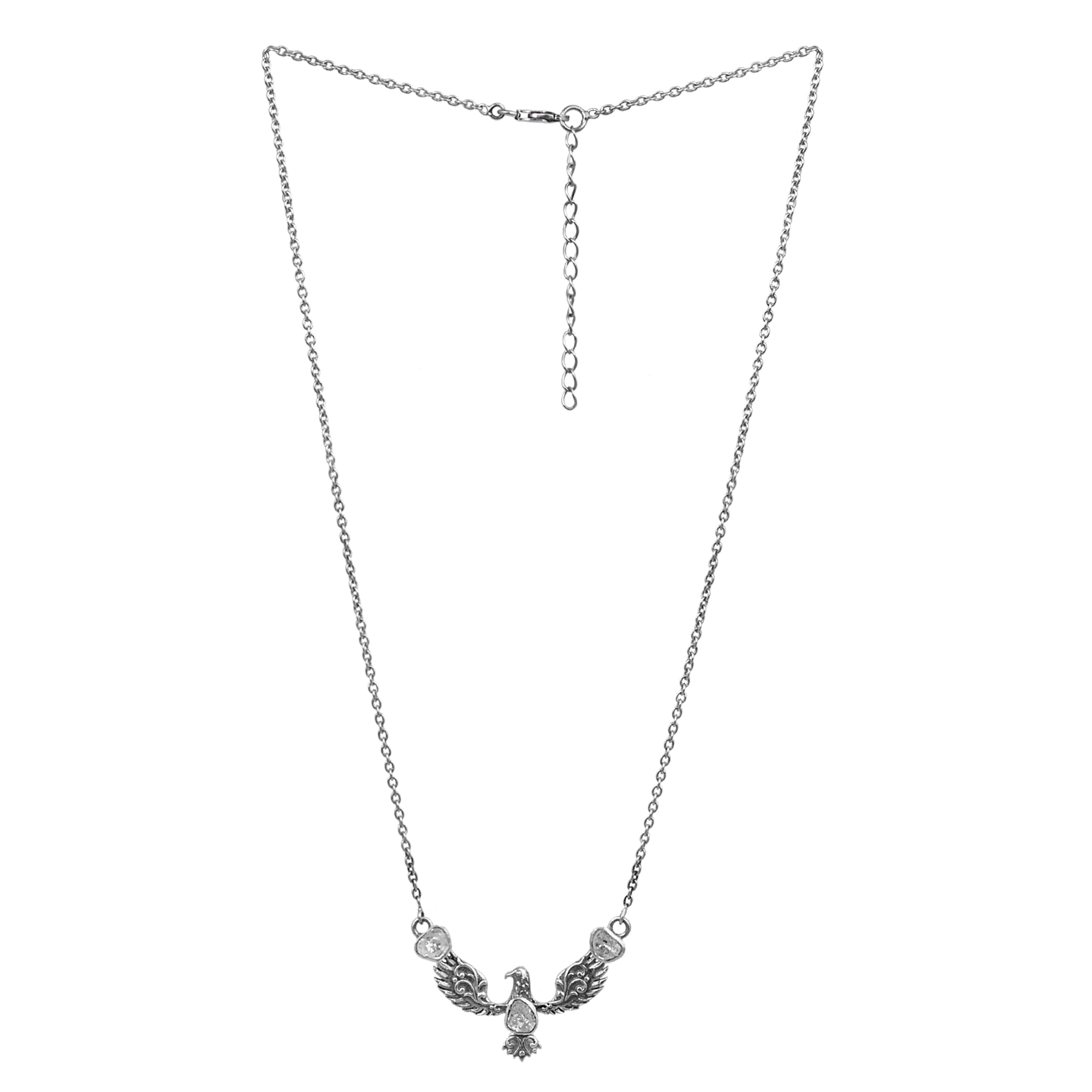0.50 CTW Polki Diamond Eagle Necklace, 18 Inches Long Chain, 925 Sterling Silver White Gold Plated