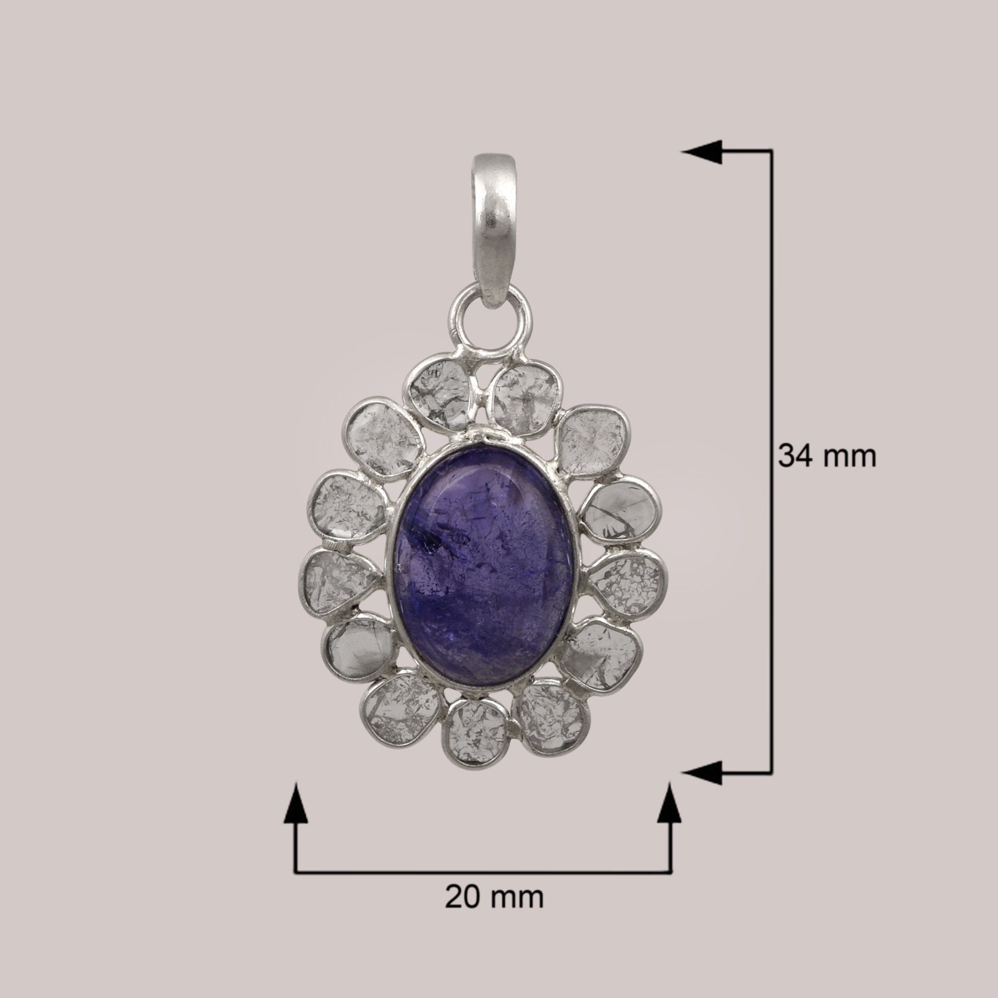 1 CTW Diamond Polki Tanzanite Oval Pendant