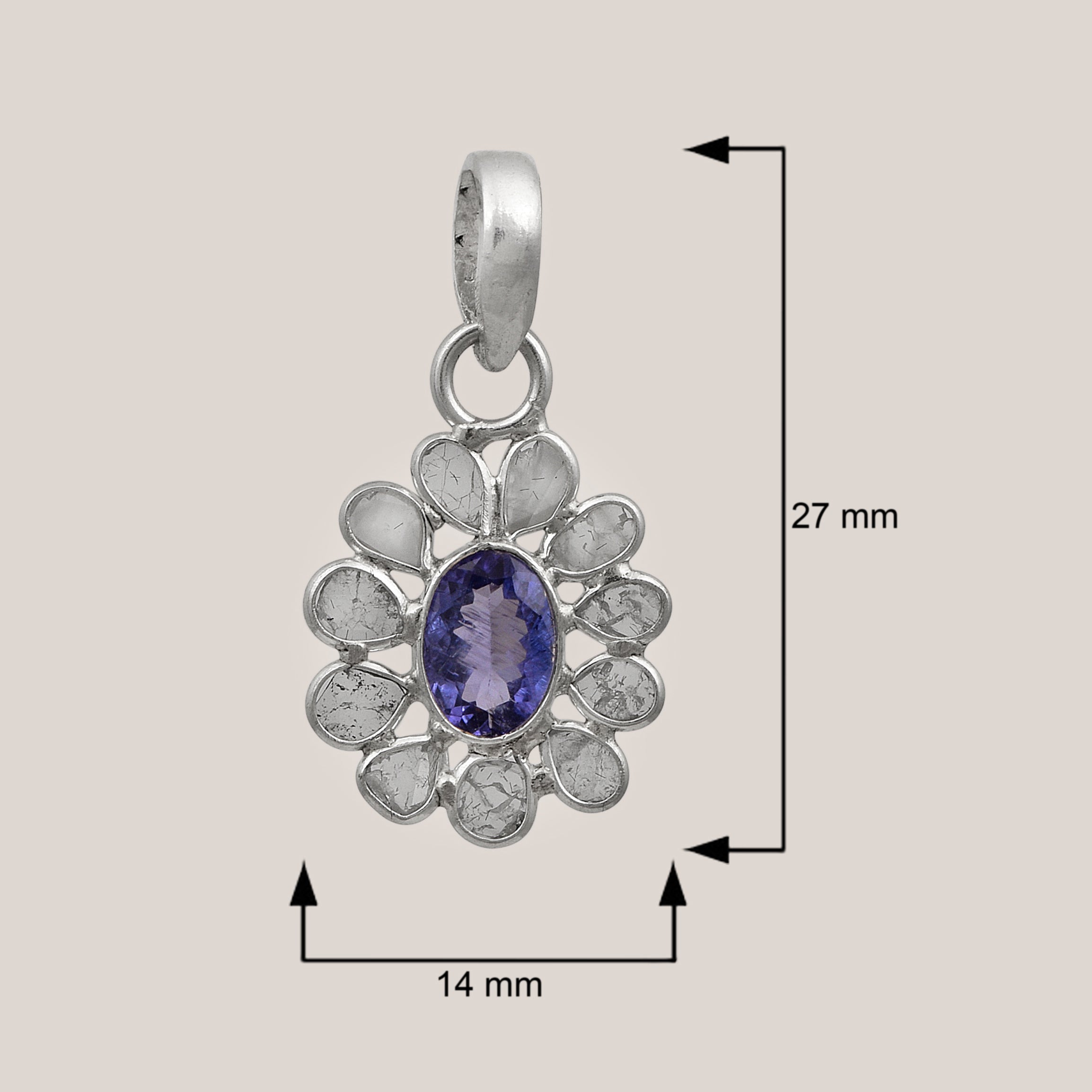 Diamond Polki Tanzanite Small Floral Pendant Set