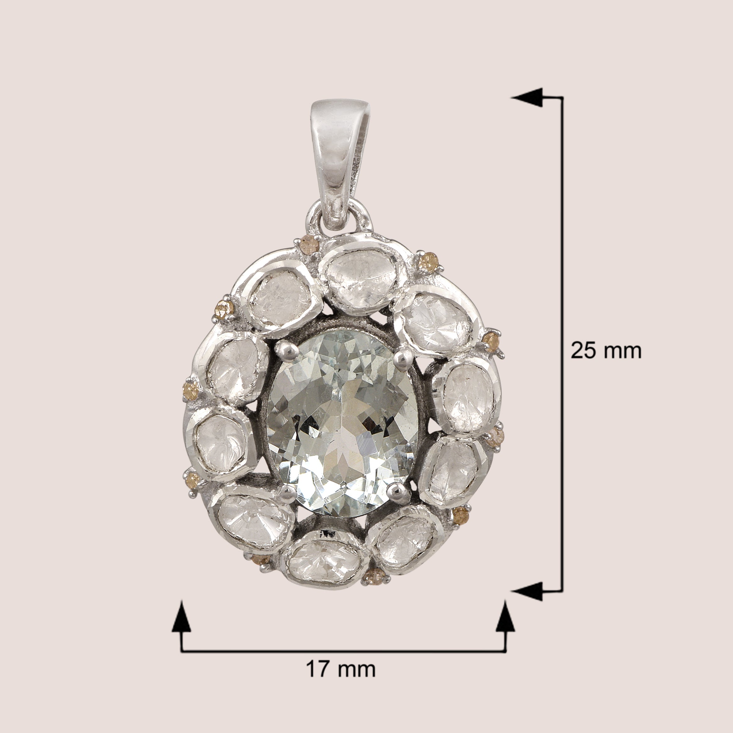 1.10 CTW Diamond Polki Blue Topaz Statement Pendant