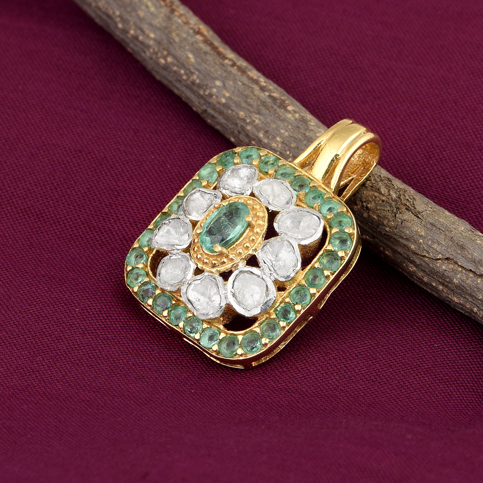 0.50 CTW Diamond Polki Emerald Square Pendant