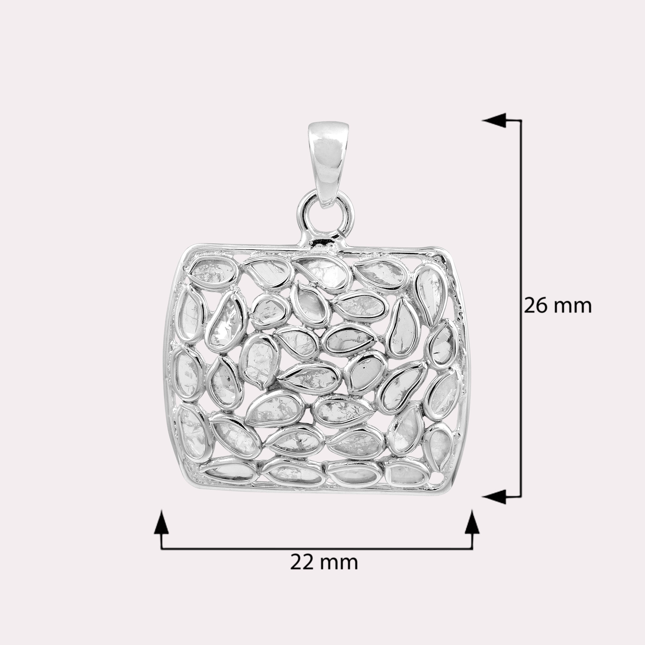 1.50 CTW Diamond Polki Rectangle Shape Pendant