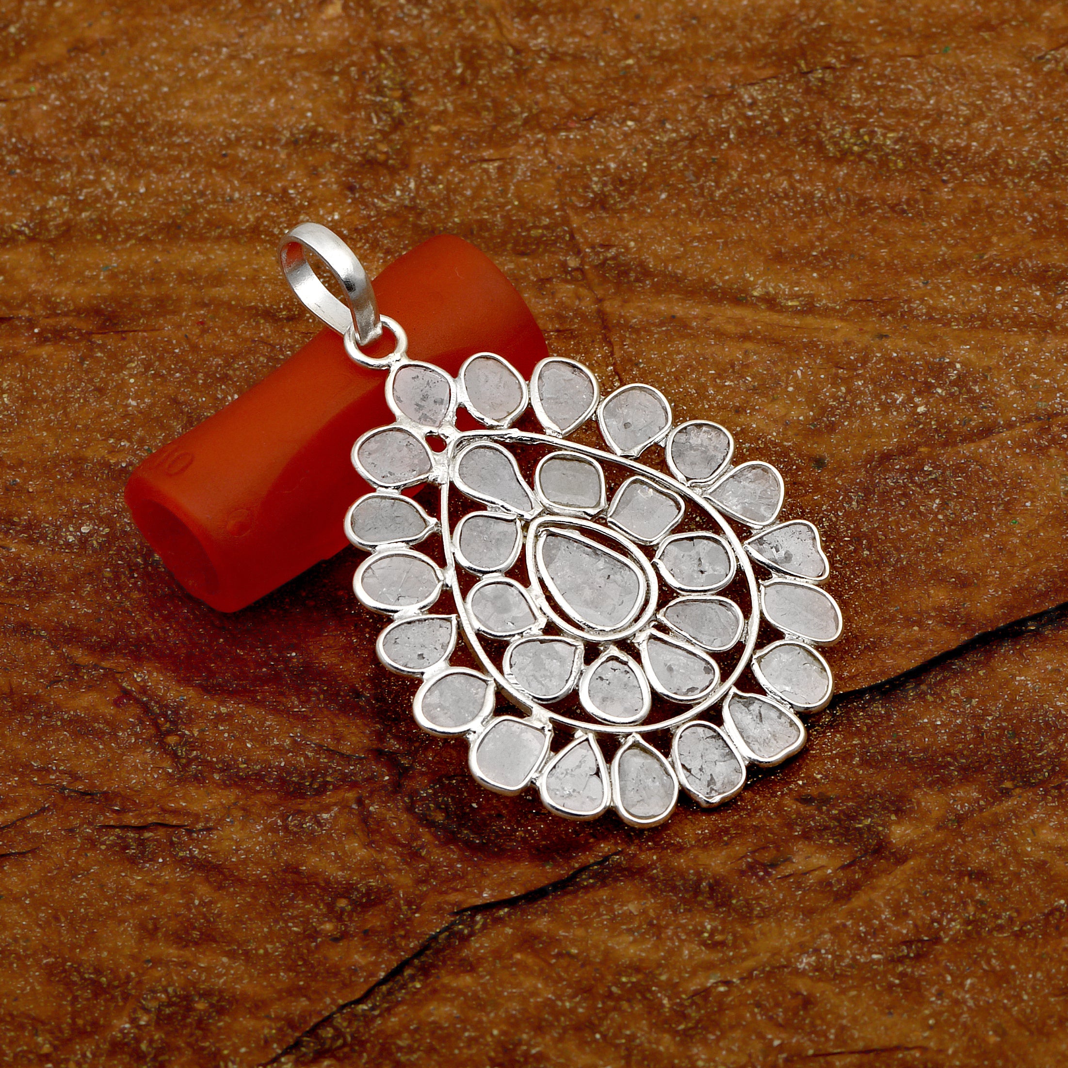 Diamond Polki Pear Pendant Set