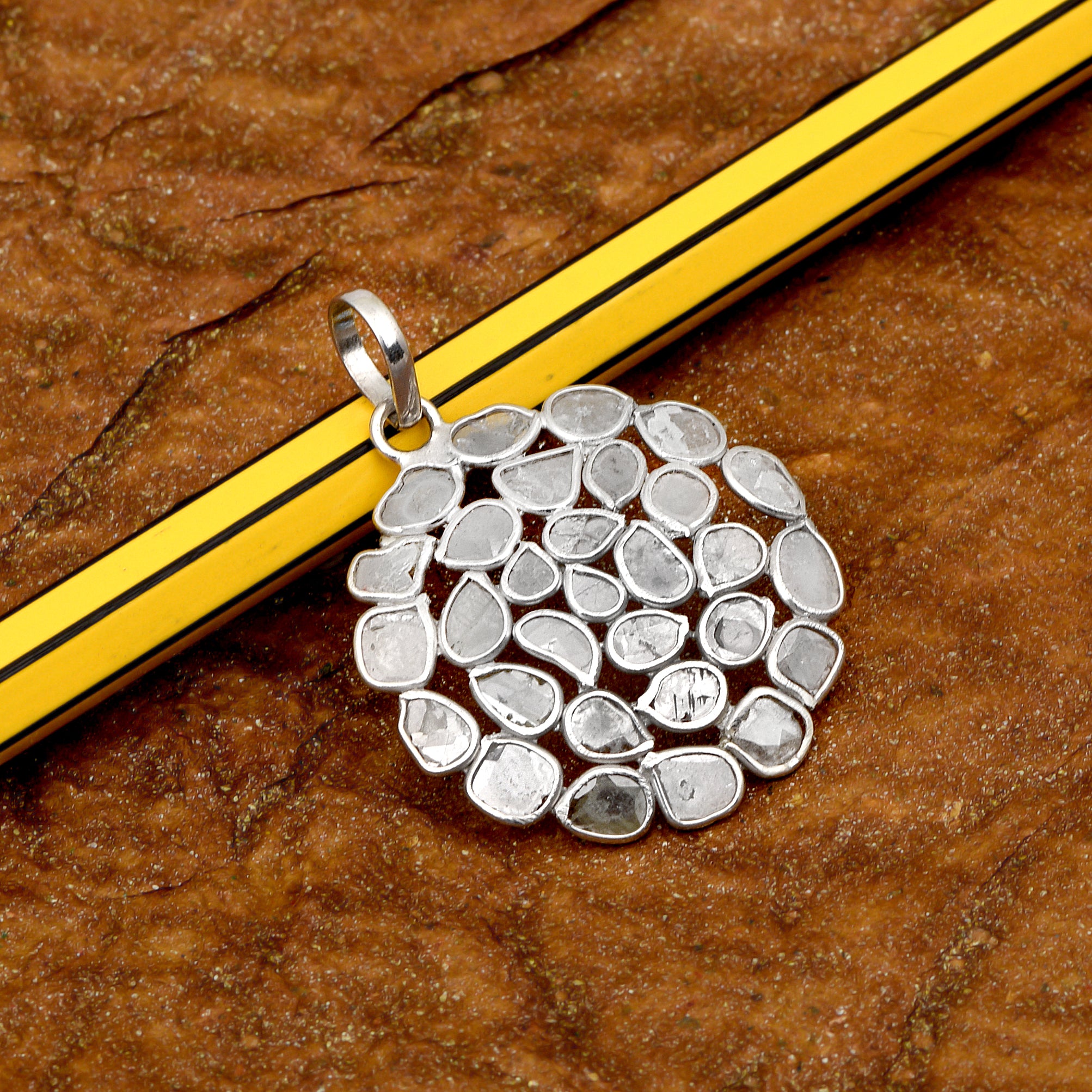 Diamond Polki Cluster Pendant Set