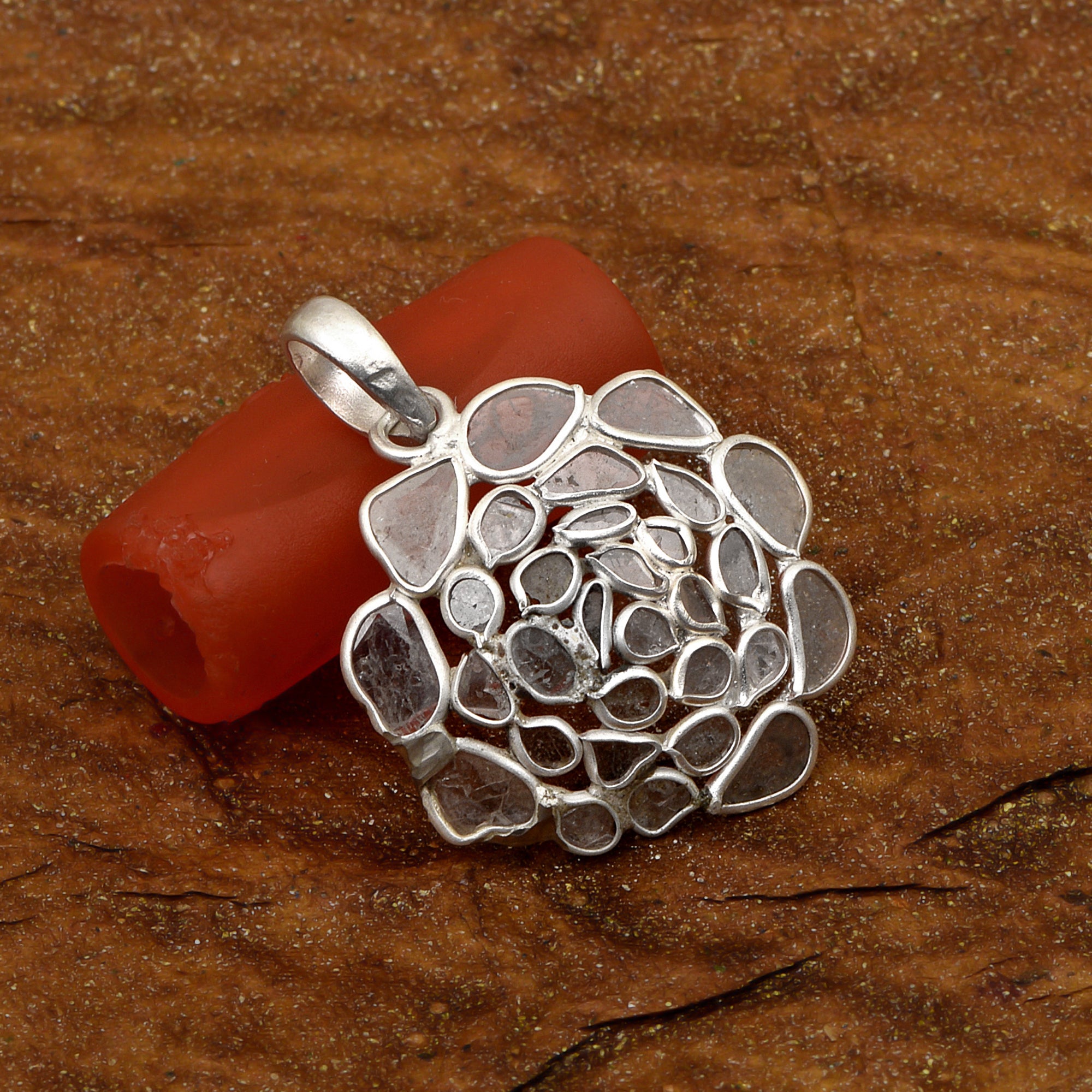 1.50 CTW Diamond Polki Vintage Rose Pendant