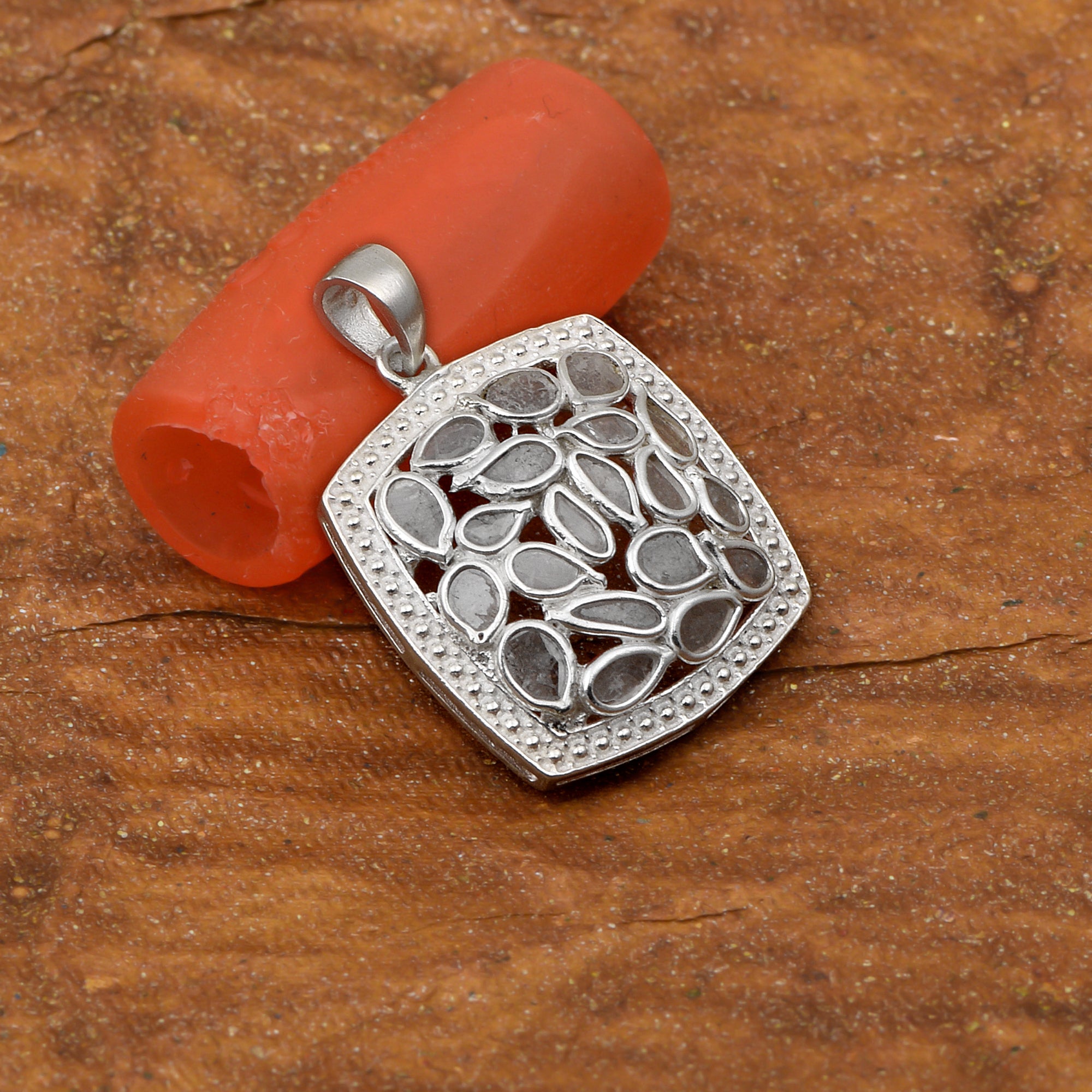 1 CTW Diamond Polki Square Pendant