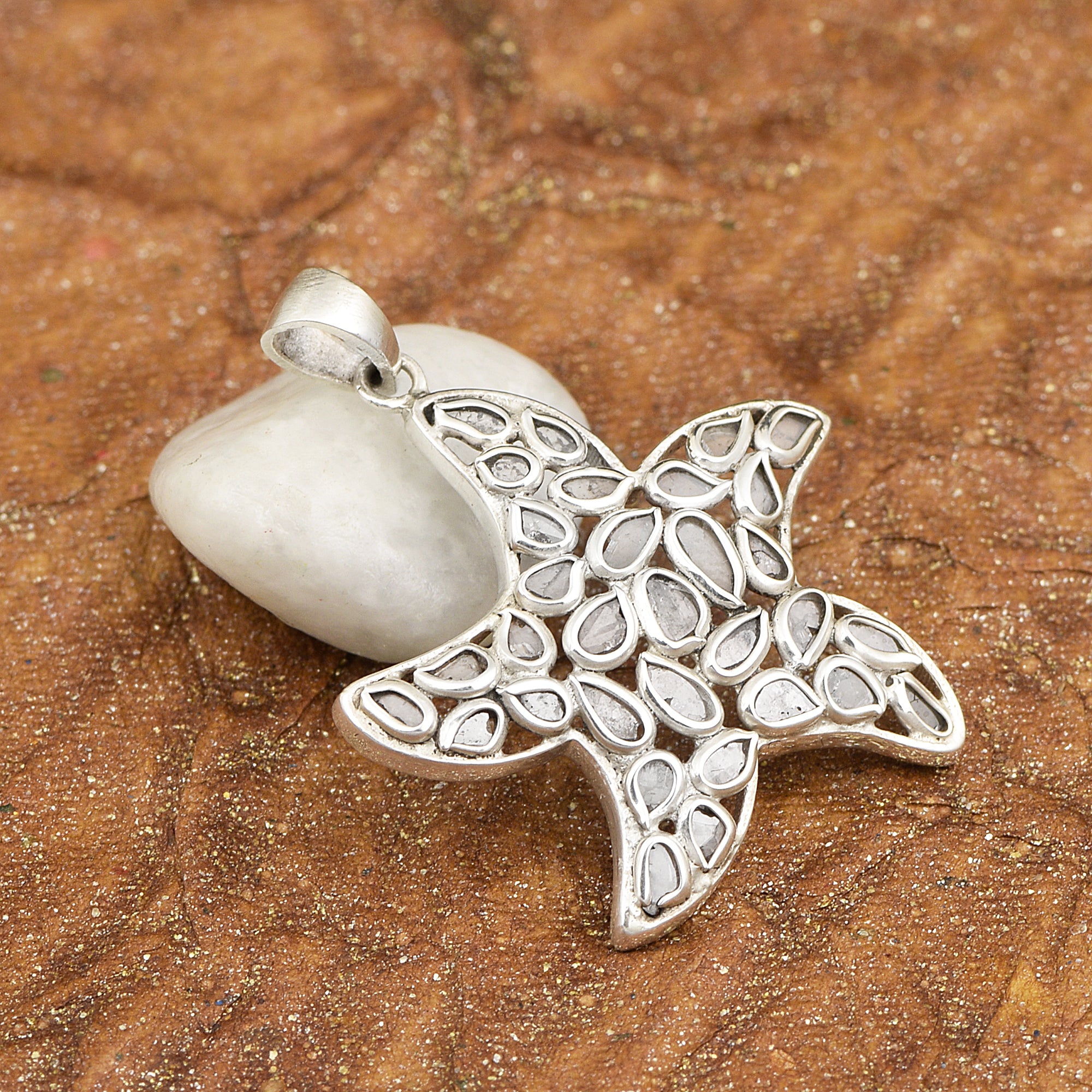 Diamond Polki Starfish Pendant Set