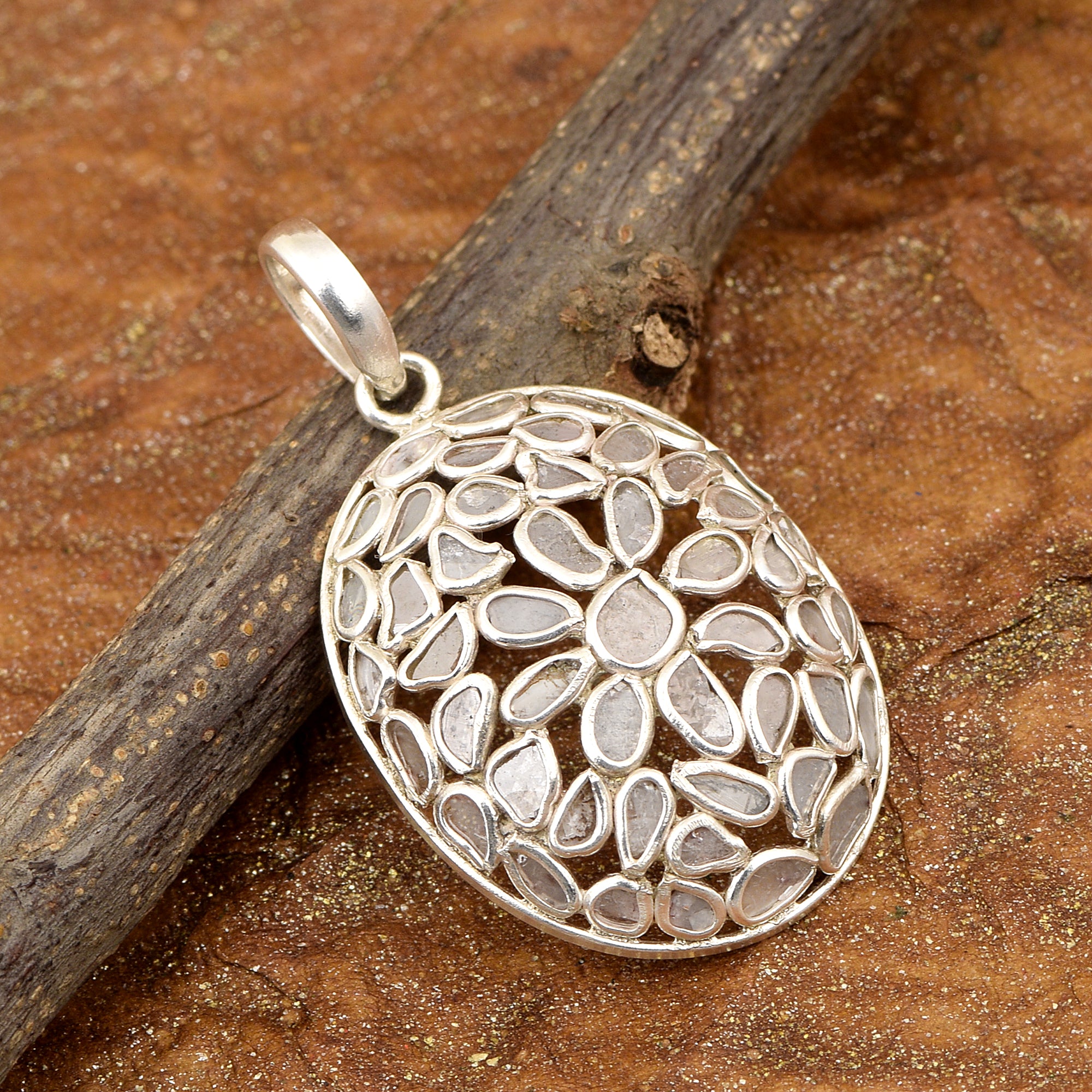 2.00 CTW Diamond Polki Oval Shape Pendant