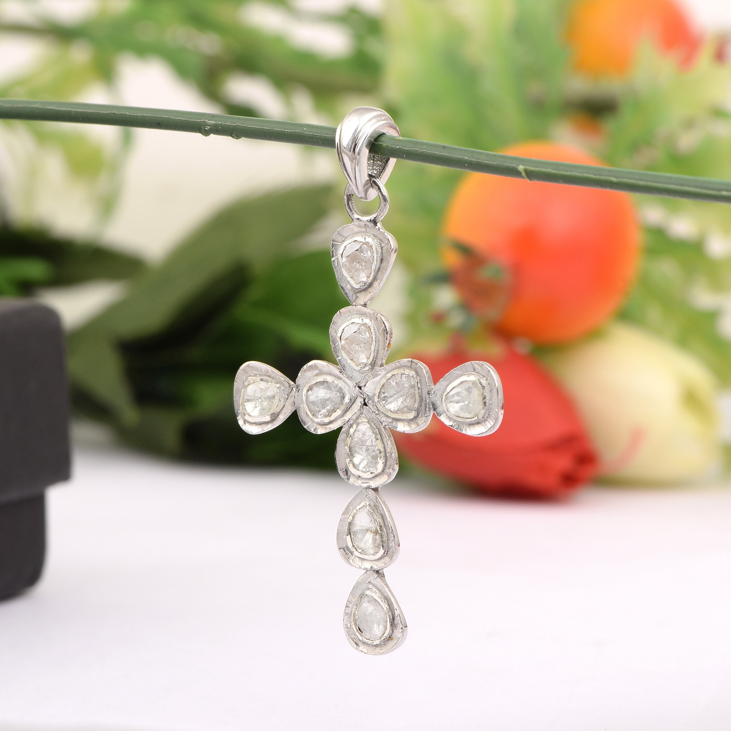 1.25 CTW Diamond Polki Cross Pendant