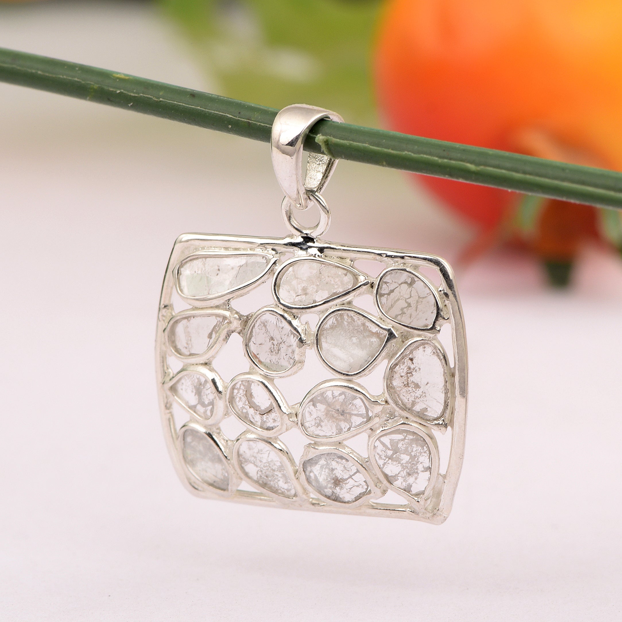 1.0 CTW Diamond Polki Rectangle Pendant
