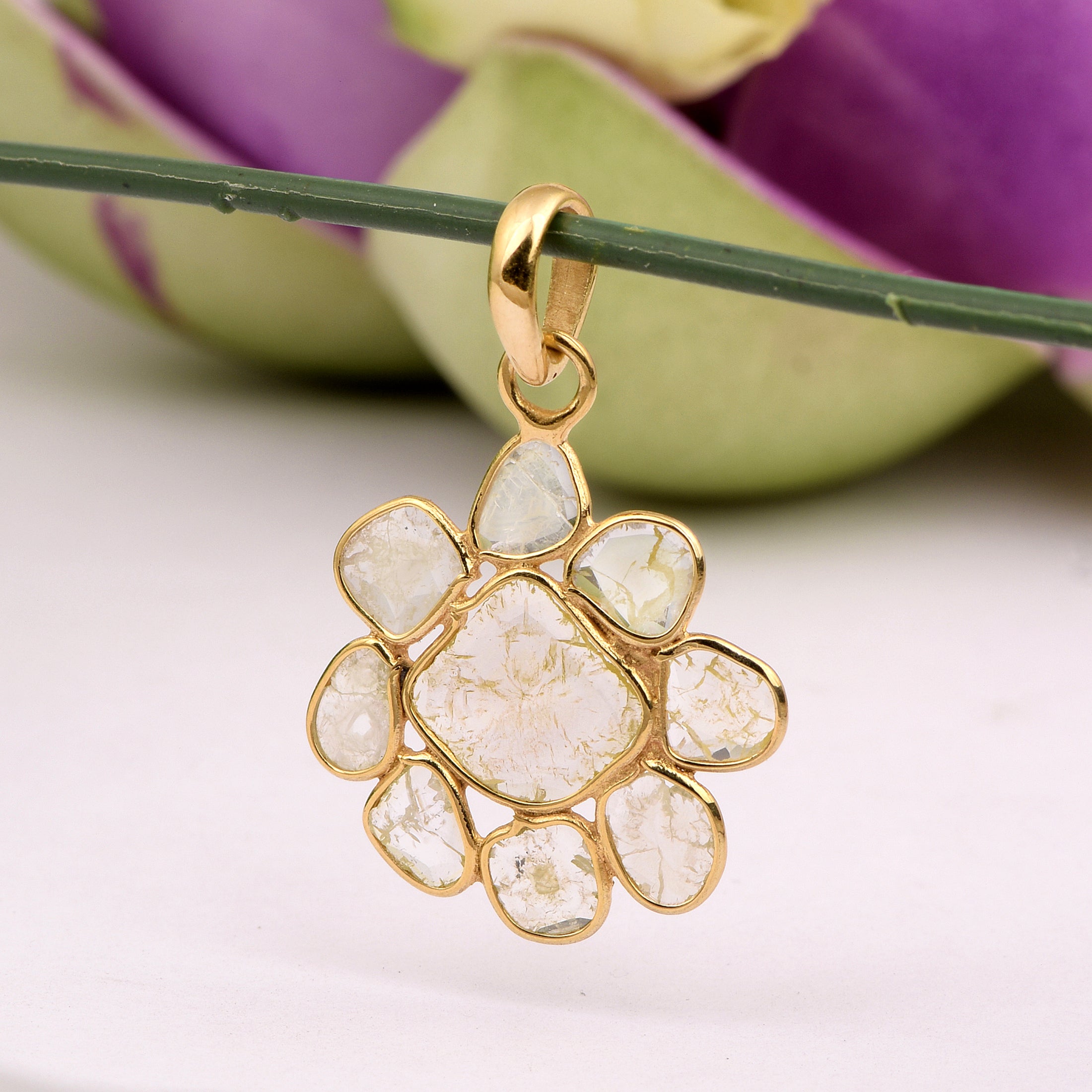 2.0 CTW Diamond Polki Floral Pendant