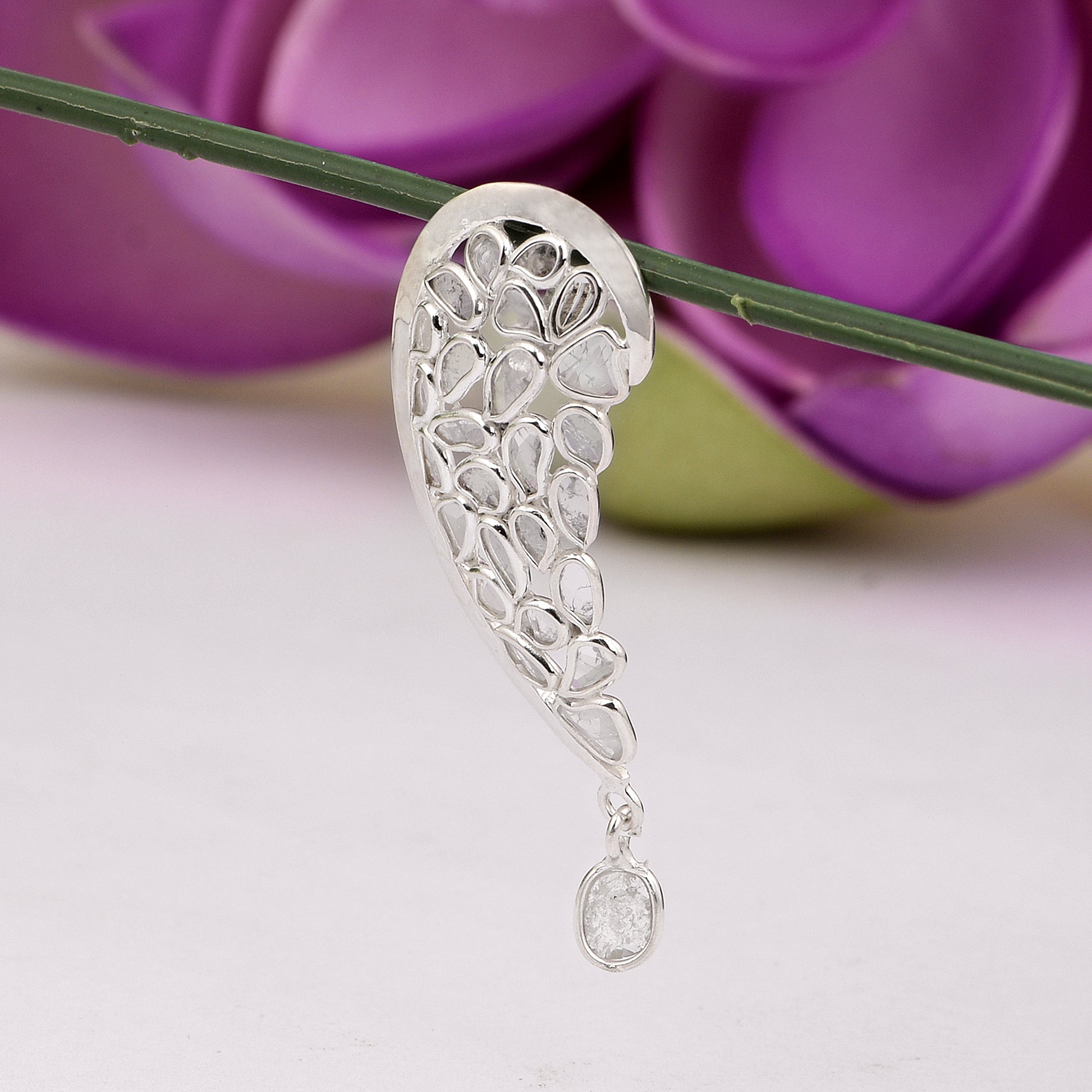 1.50 CTW Diamond Polki Half Heart Pendant