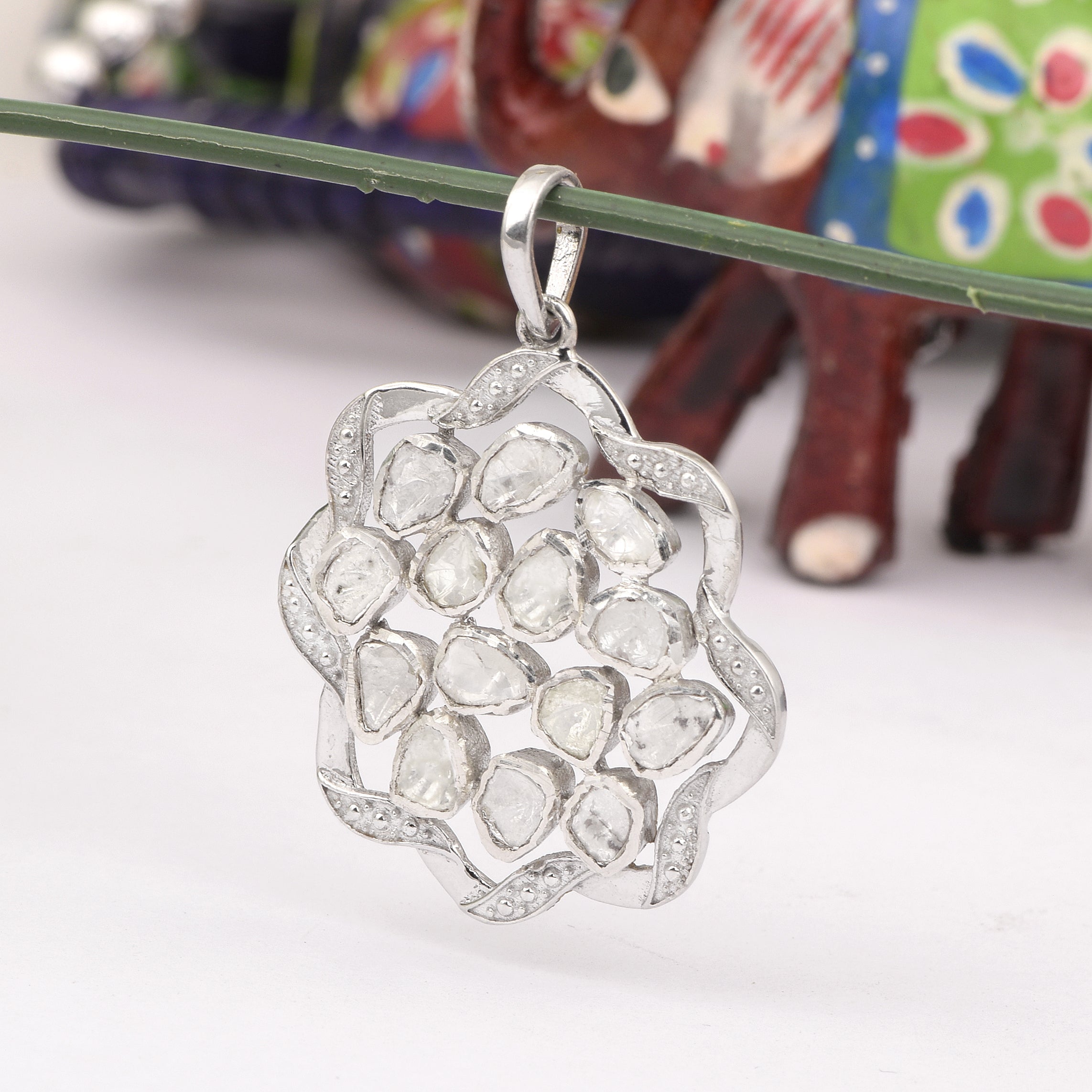 1.50 CTW Diamond Polki Cluster Pendant