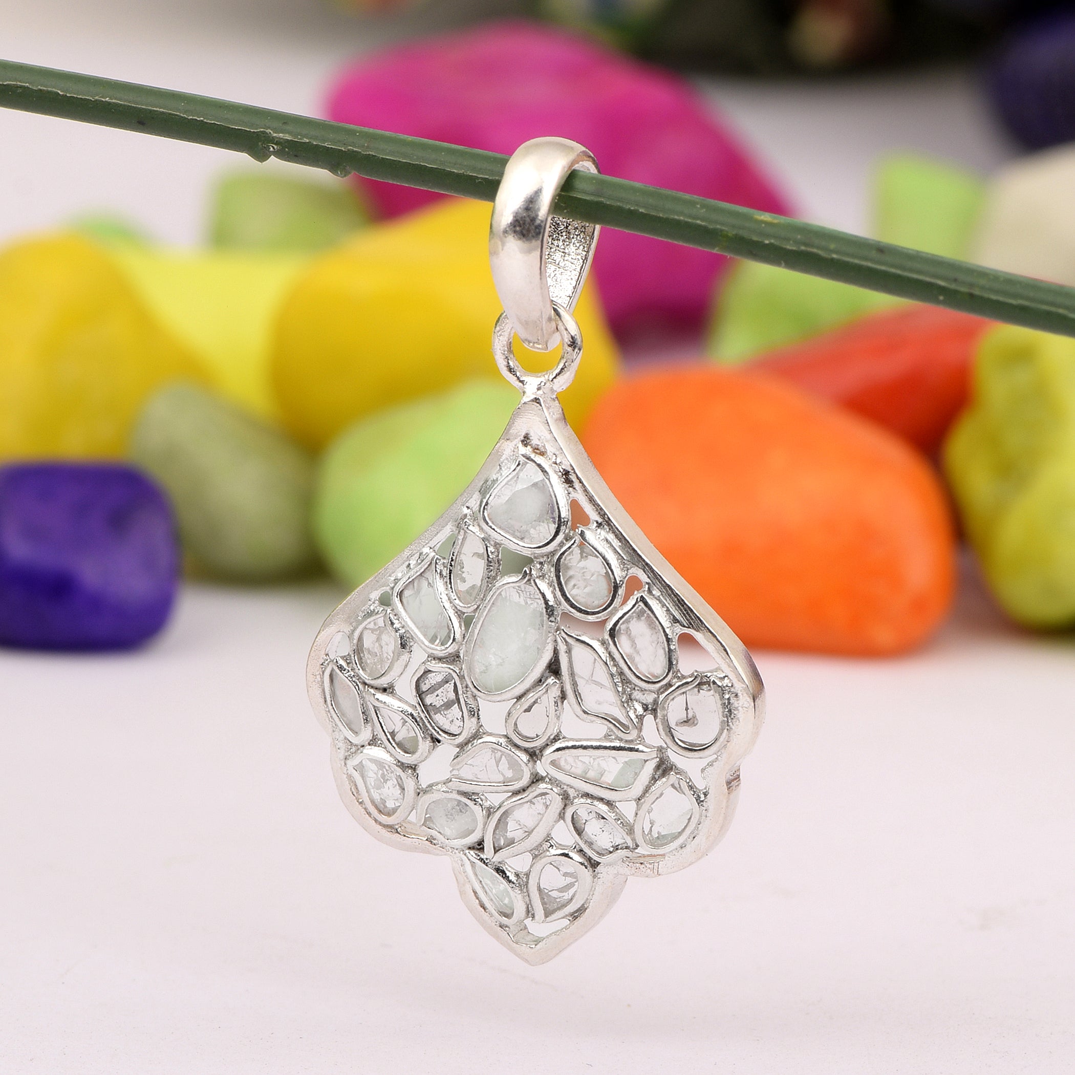 0.50 CTW Diamond Polki Leaf Pendant