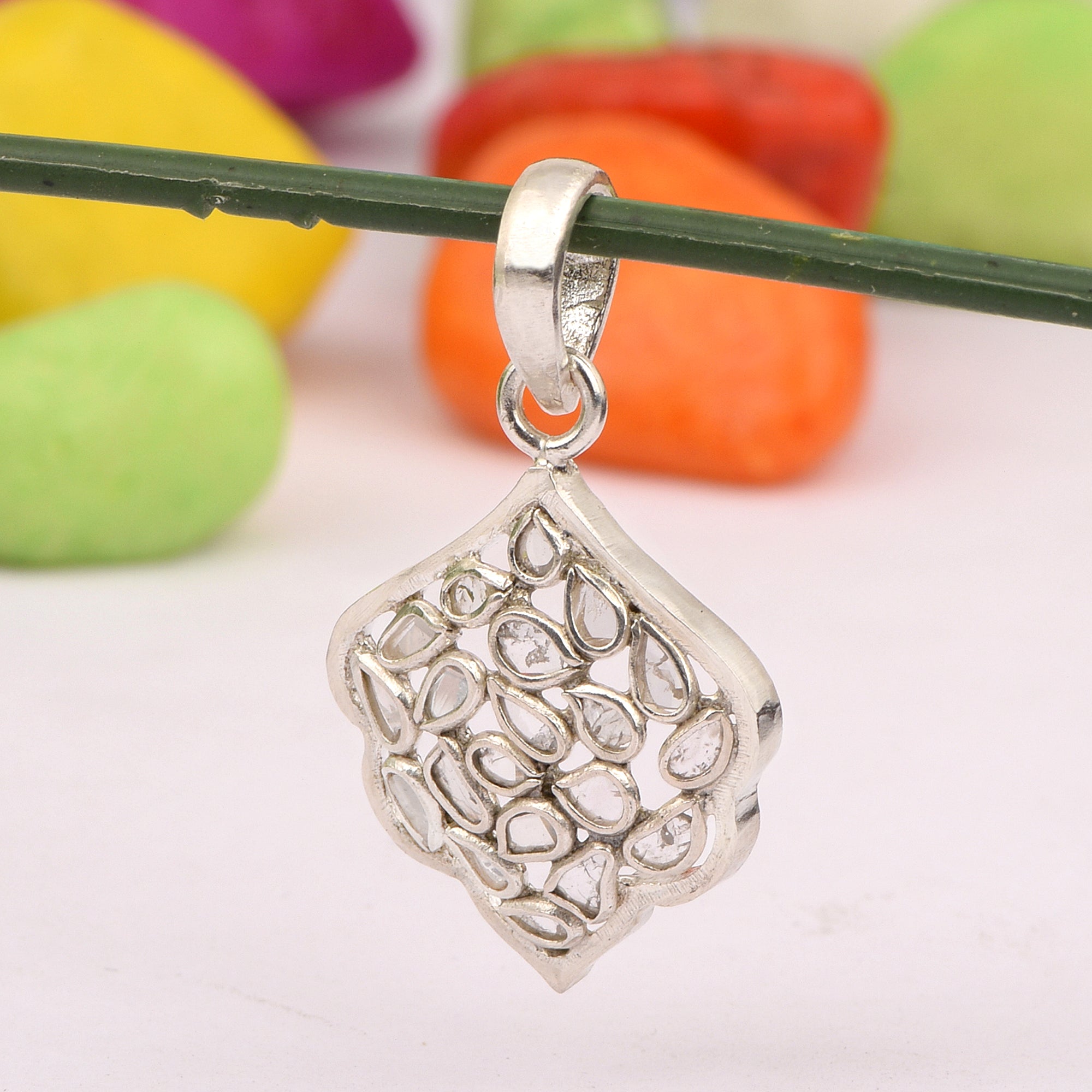 0.50 CTW Diamond Polki Leaf Pendant