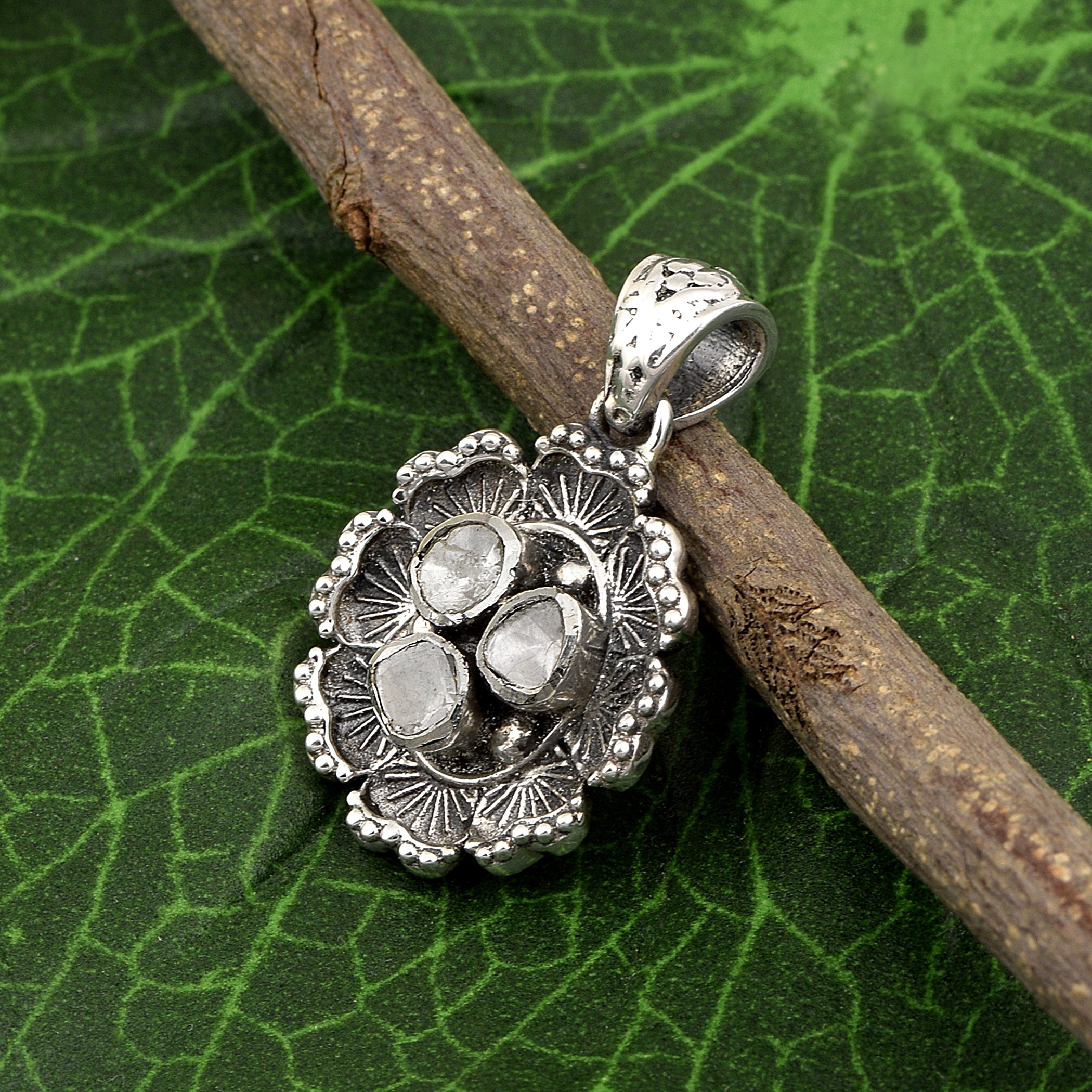 0.40 CTW Diamond Polki Peonies Flower Statement Pendant