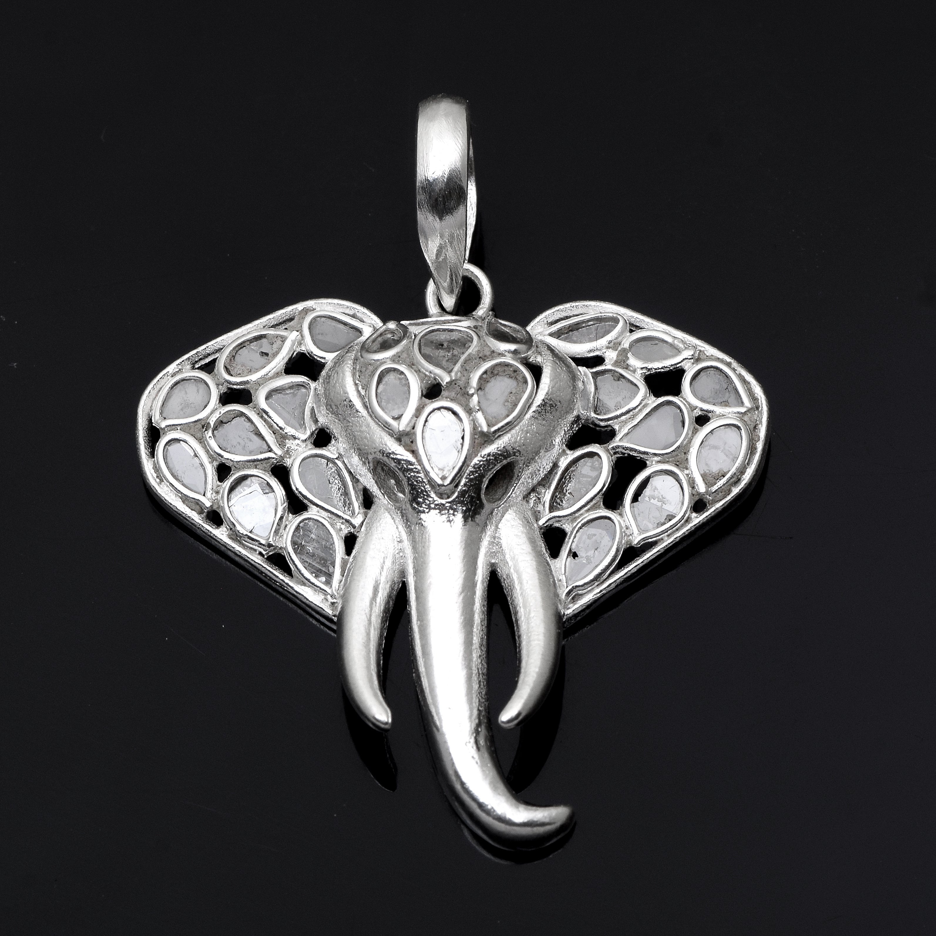 1.50 CTW Diamond Polki Elephant Head Pendant