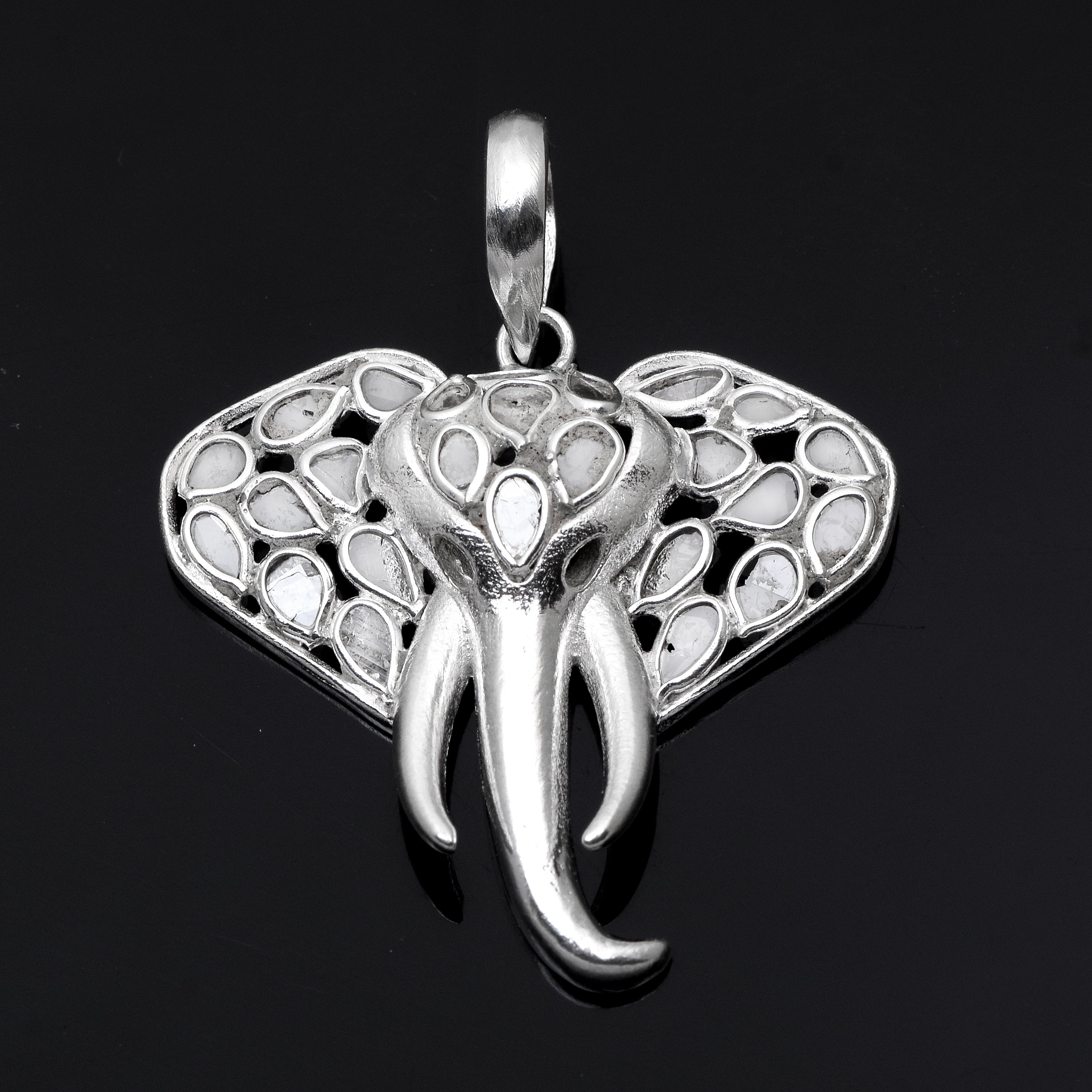 Diamond Polki Elephant Pendant Set