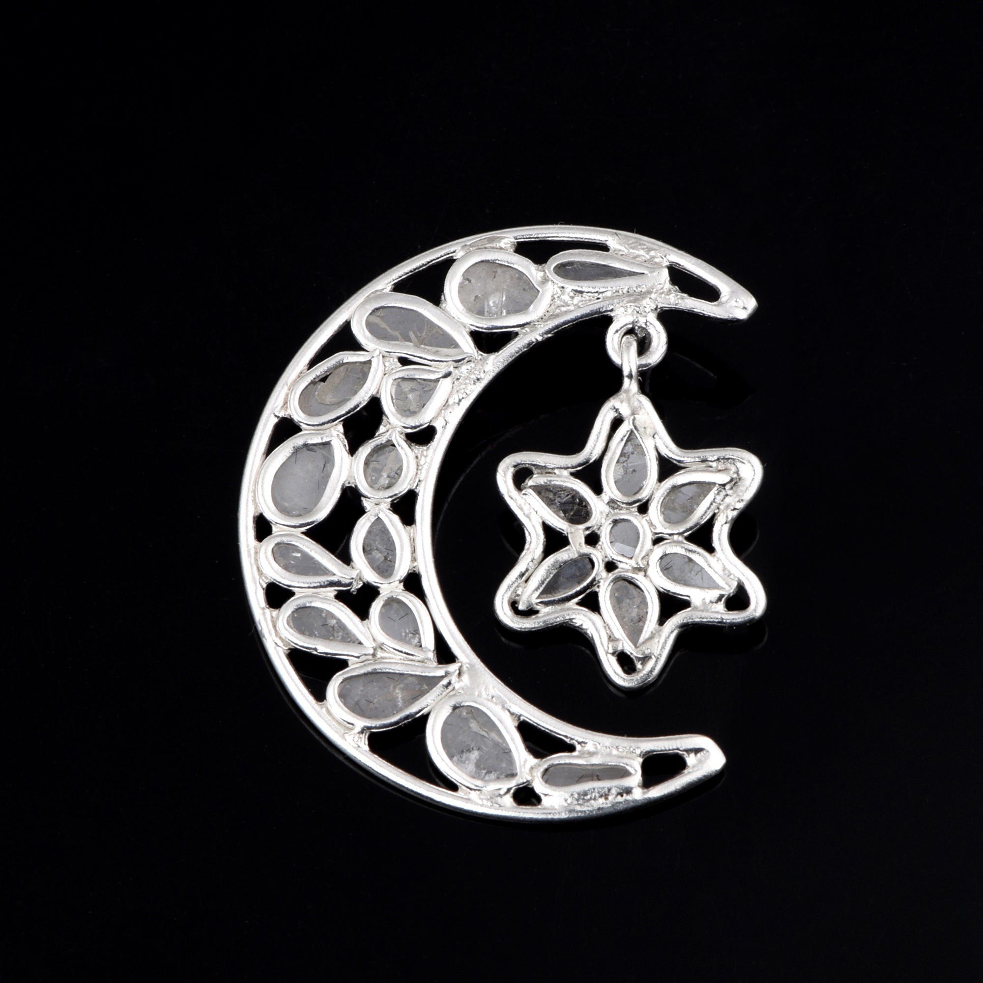 1 CTW Diamond Polki Moon Star Pendant