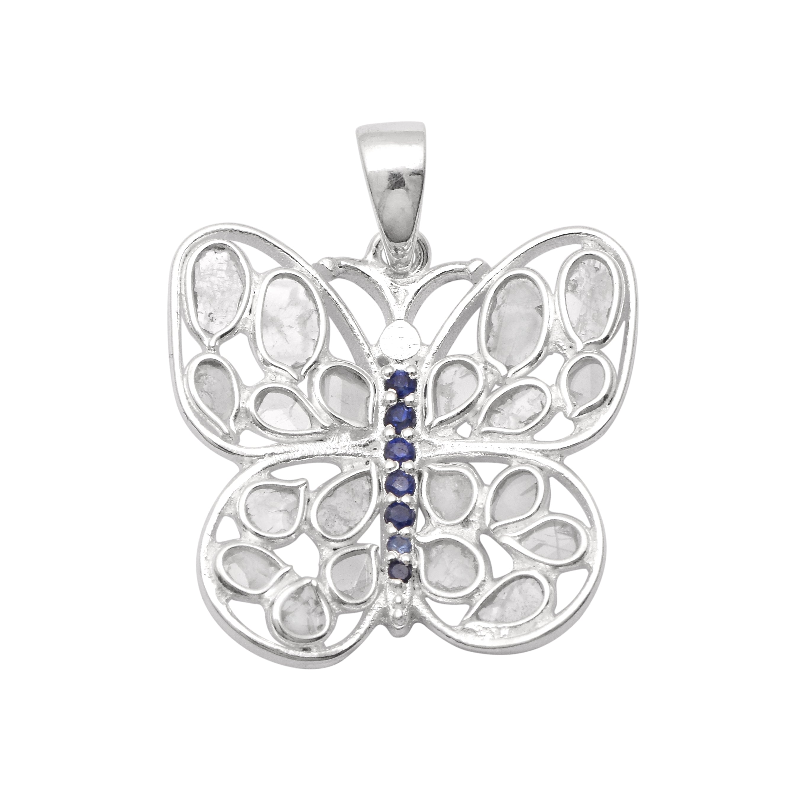 0.85 CTW Diamond Polki Tanzanite Butterfly Pendant