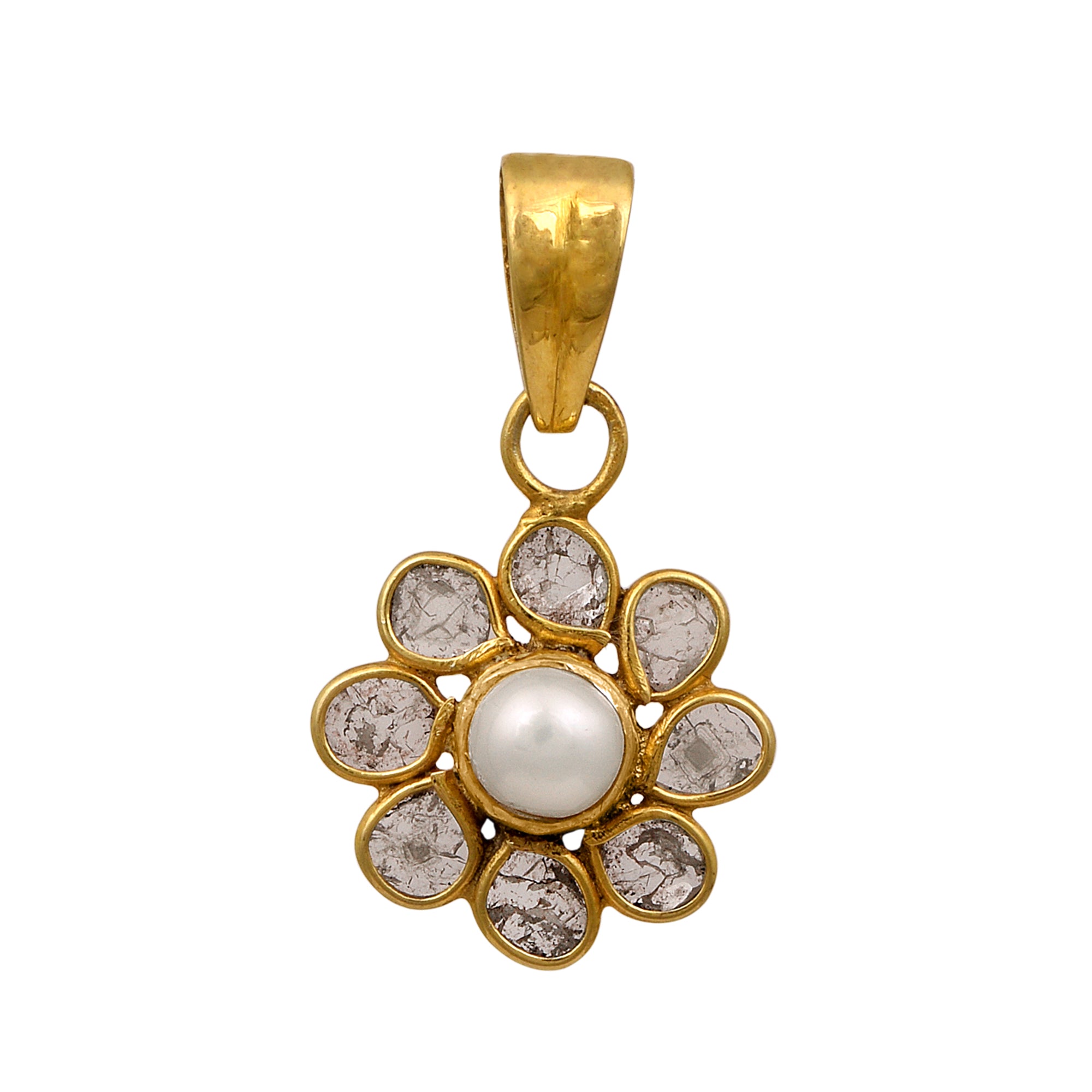 0.50 CTW Diamond Polki Pearl Floral Pendant