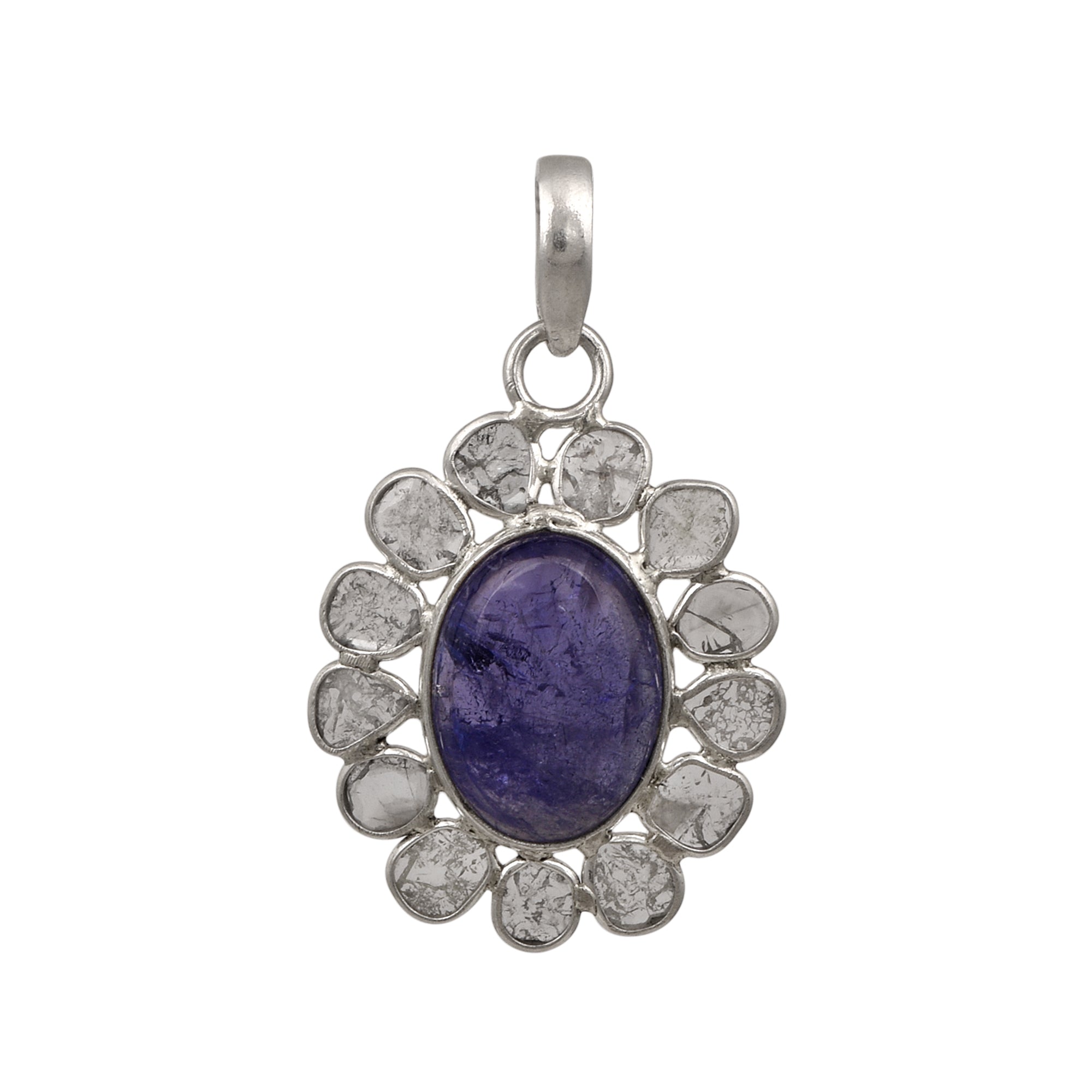 1 CTW Diamond Polki Tanzanite Oval Pendant
