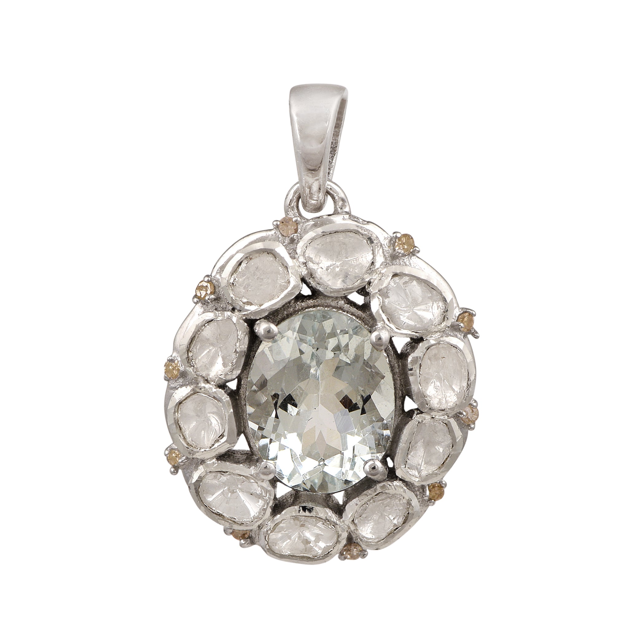 1.10 CTW Diamond Polki Blue Topaz Statement Pendant