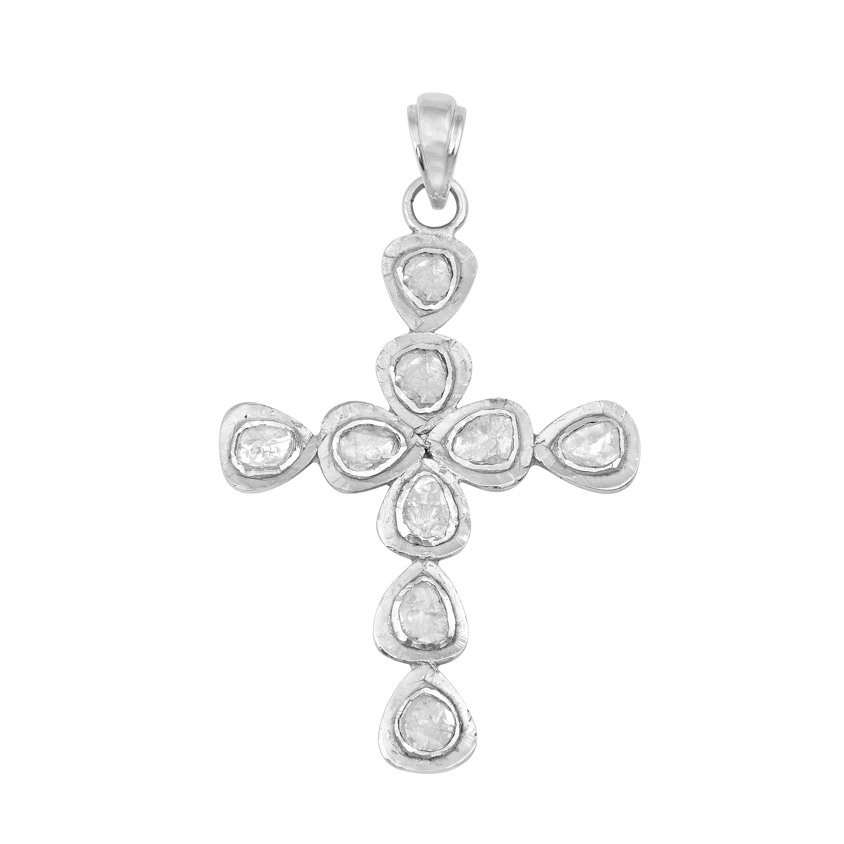 1.25 CTW Diamond Polki Cross Pendant