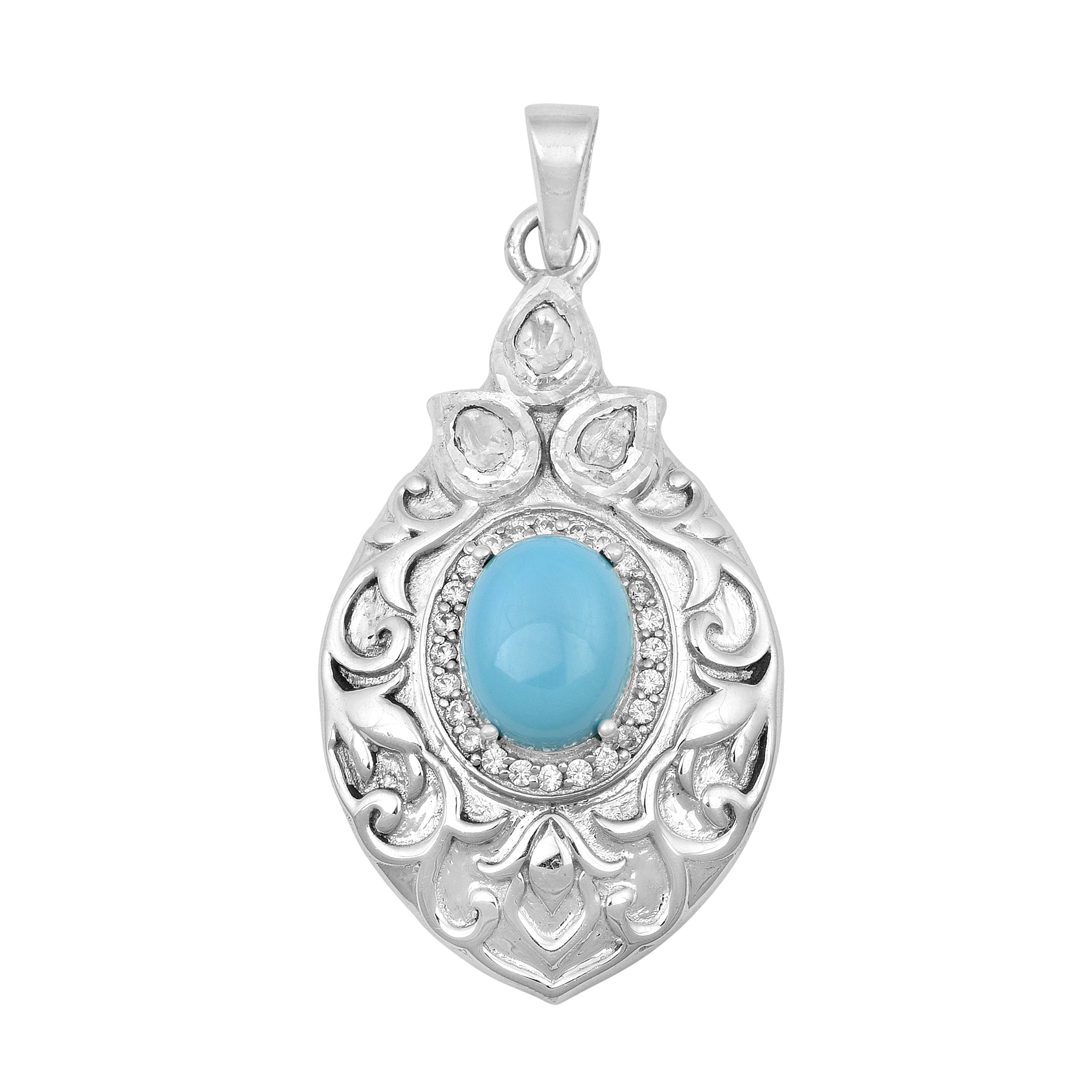 0.25 CTW Diamond Polki Turquoise Pendant