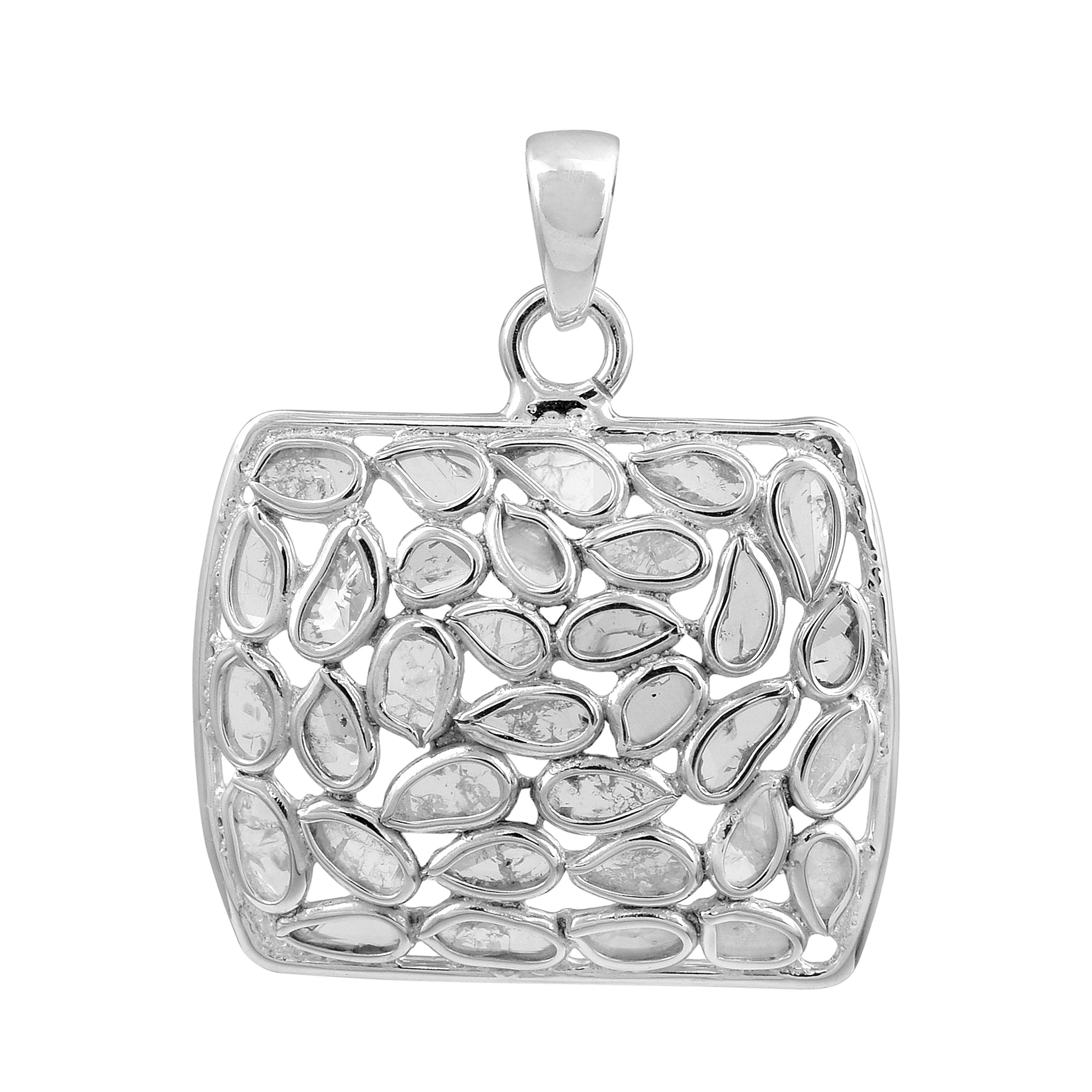 1.50 CTW Diamond Polki Rectangle Shape Pendant