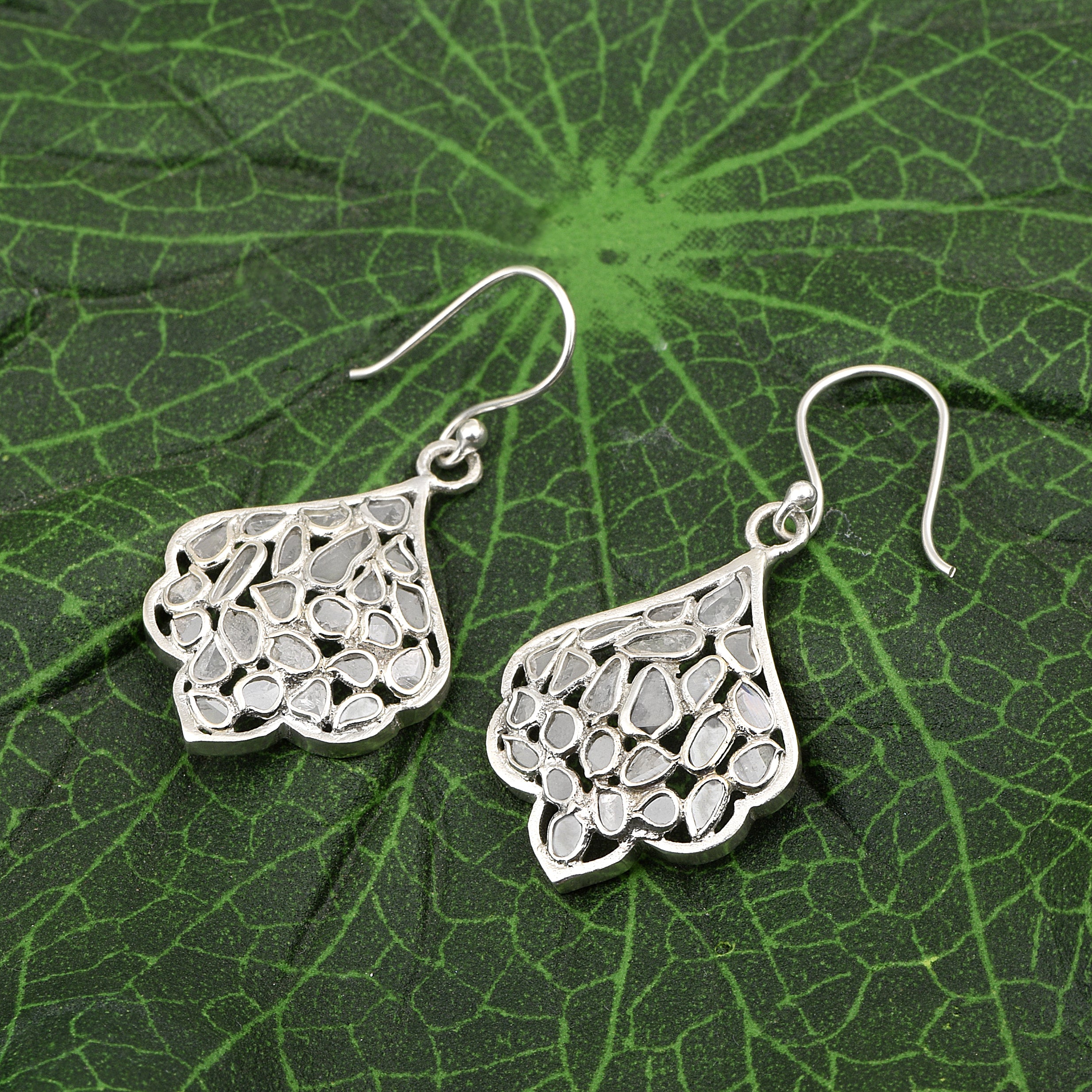 1.50 CTW Diamond Polki Leaf Inspired Pendant Set