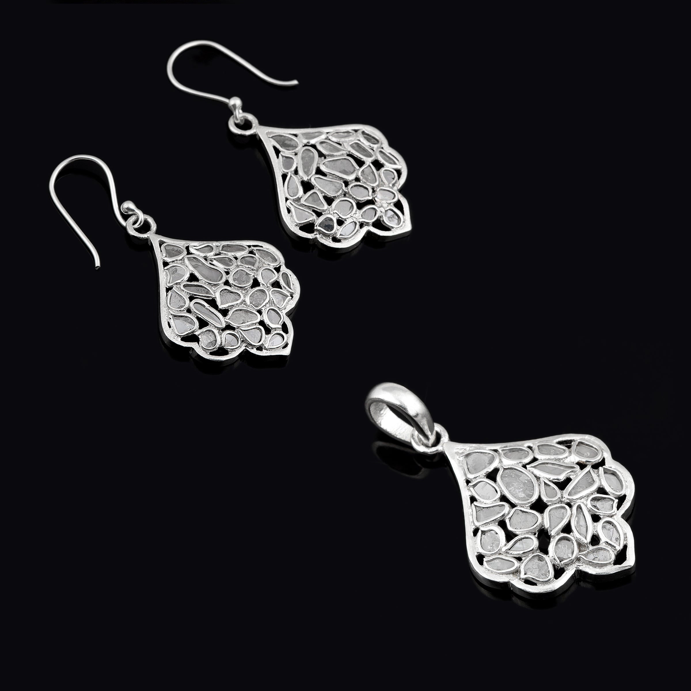 1.50 CTW Diamond Polki Leaf Inspired Pendant Set