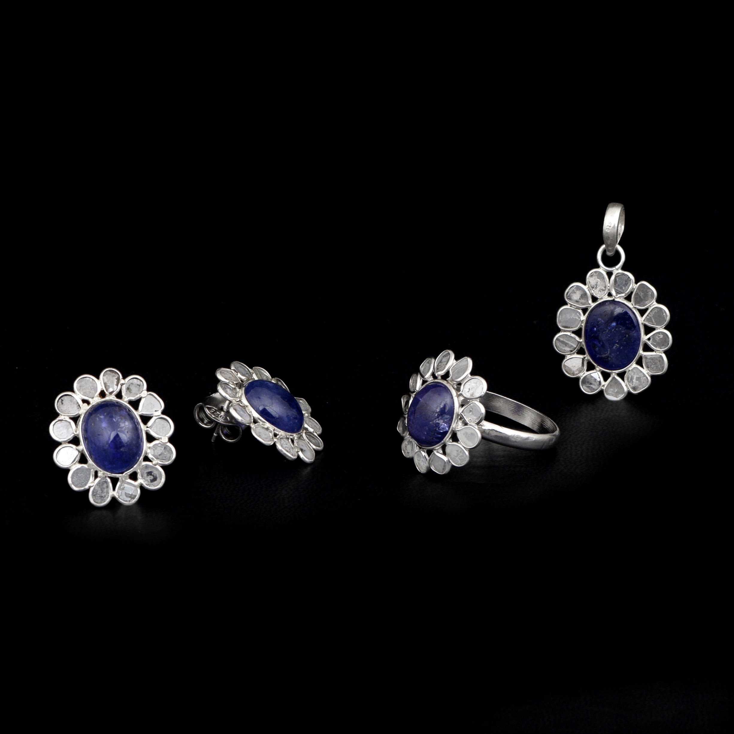 Diamond Polki Tanzanite Floral Pendant Set