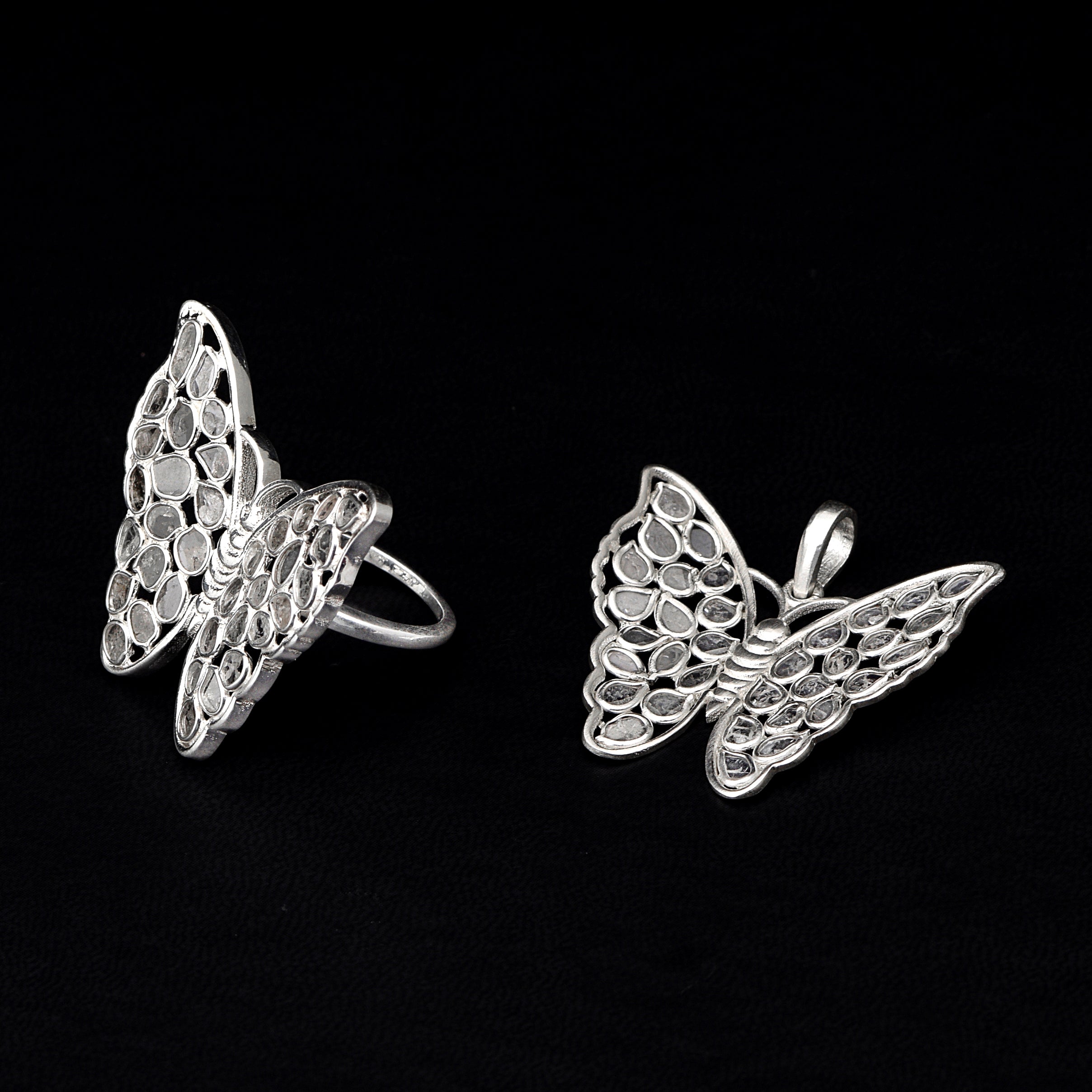 Diamond Polki Butterfly Pendant Set